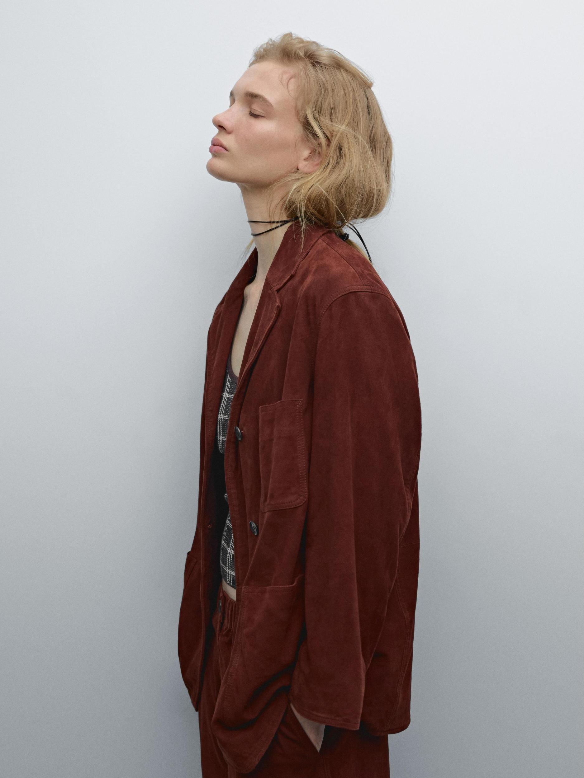 Low-rise cropped suede leather trousers Product Image