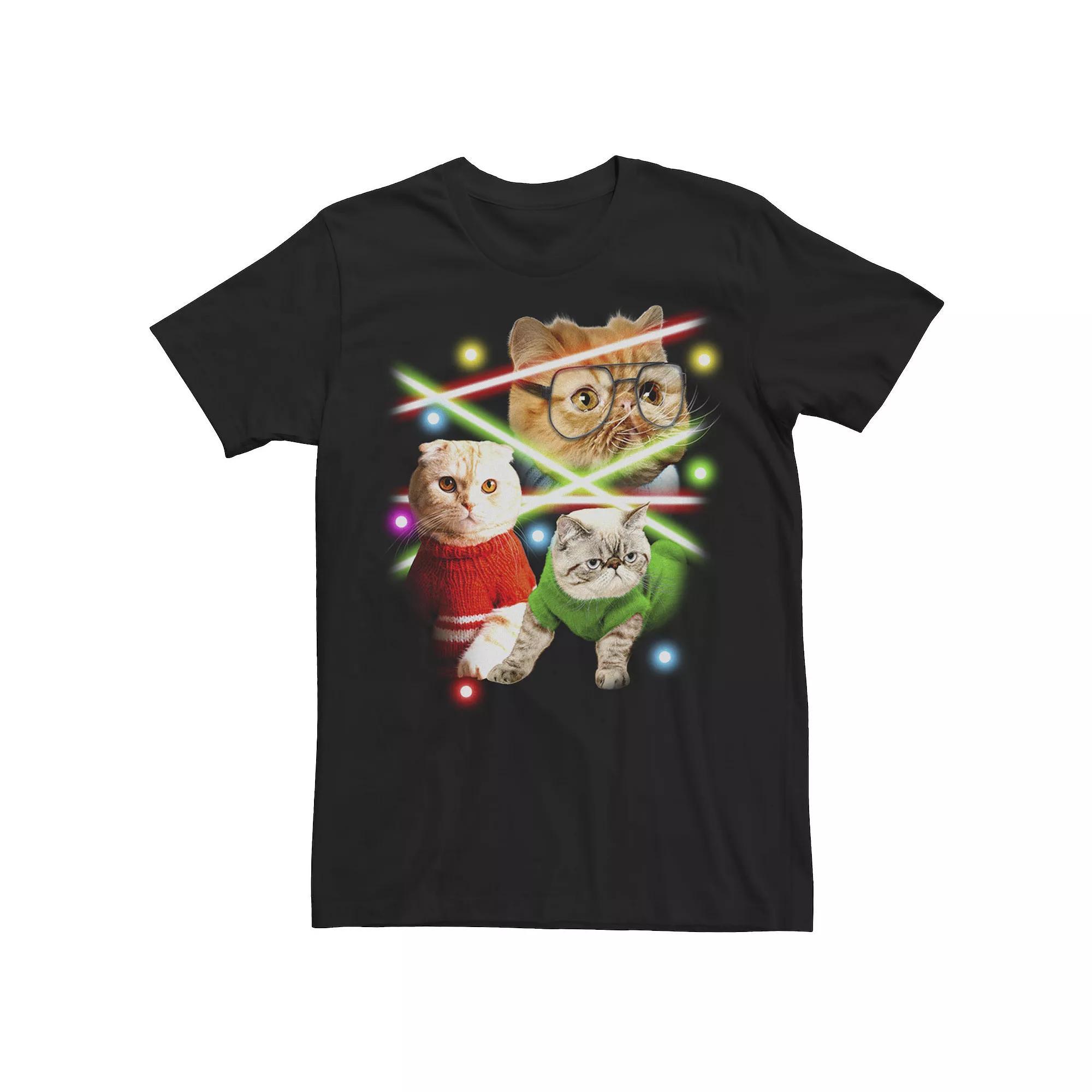 Men's Cats And Laser Beams Cute Graphic Tee, Size: Medium, Black Product Image