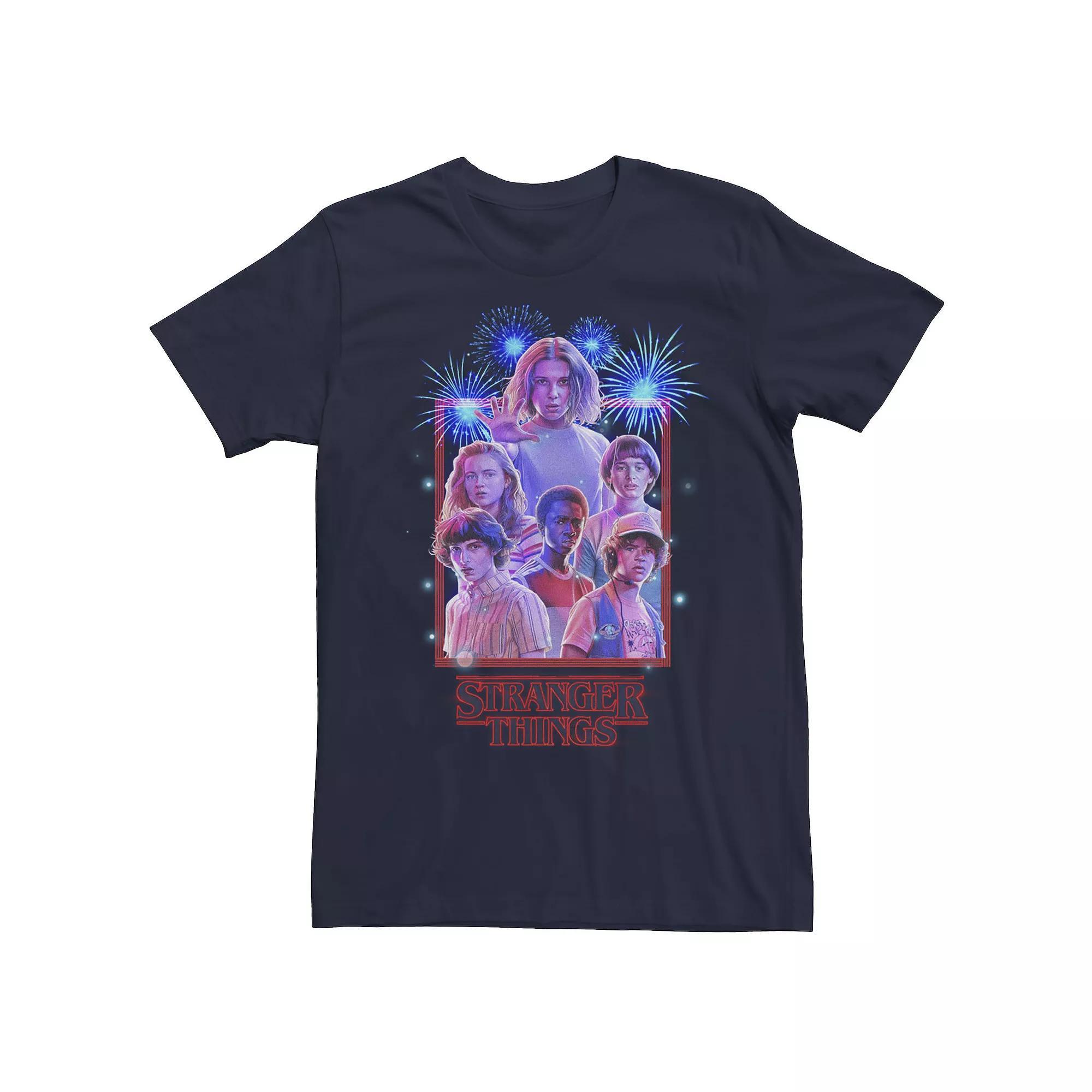 Men's Netflix Stranger Things Group Shot Fireworks Poster Tee, Size: 3XL, Blue Product Image