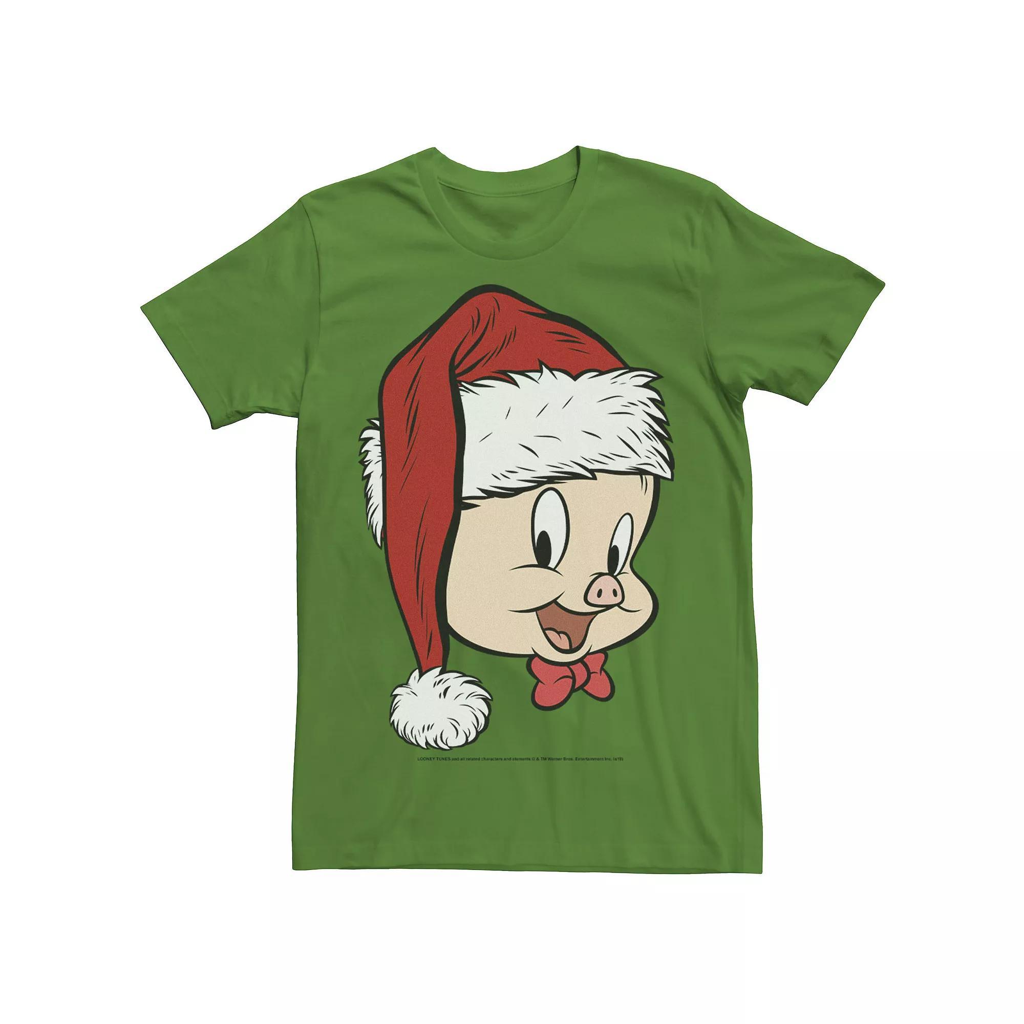 Men's Looney Tunes Christmas Porky Pig Santa Hat Portrait Tee, Size: XXL, Kelly Product Image