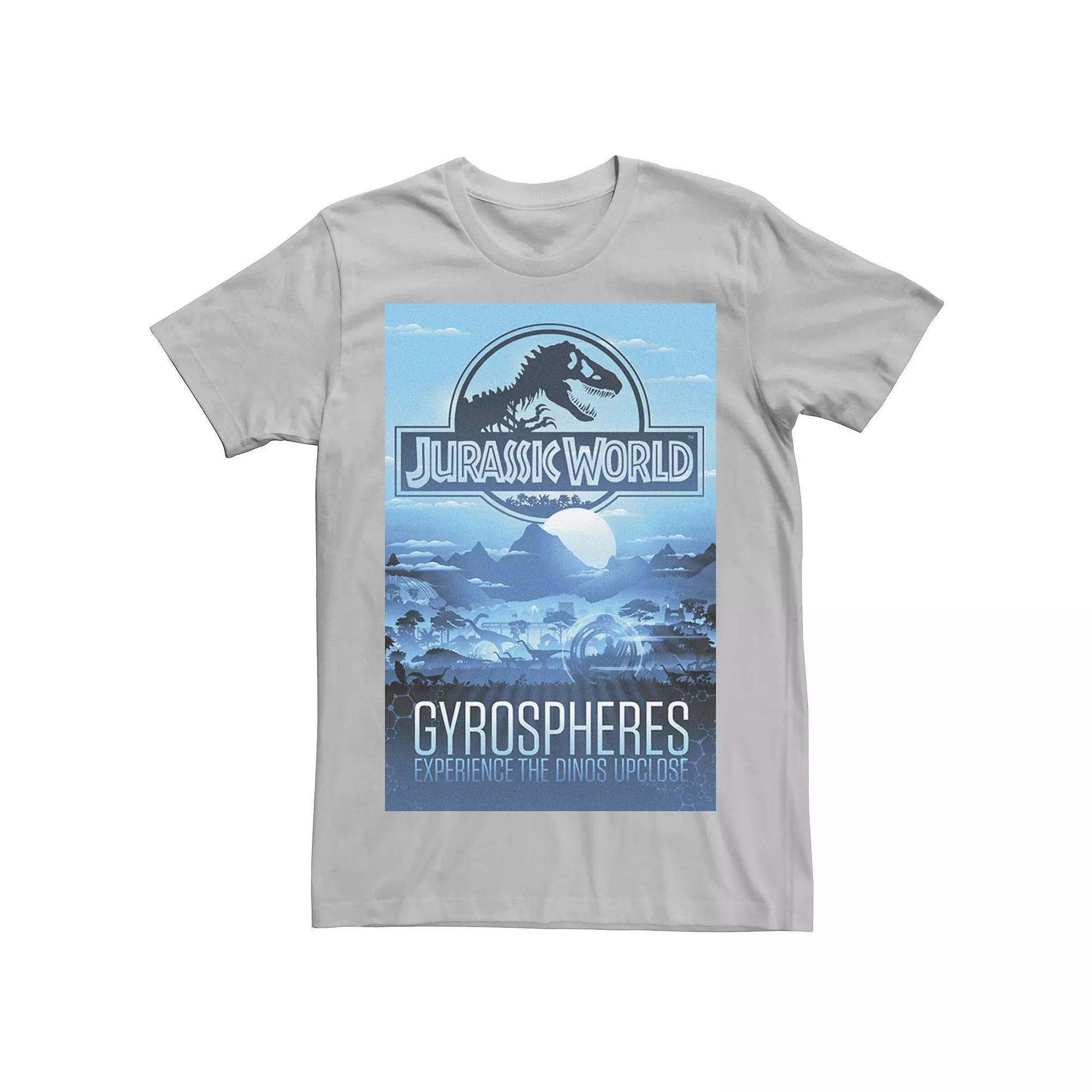 Mens Jurassic World Gyrospheres Tour Park Poster Graphic Tee Grey Heather Product Image