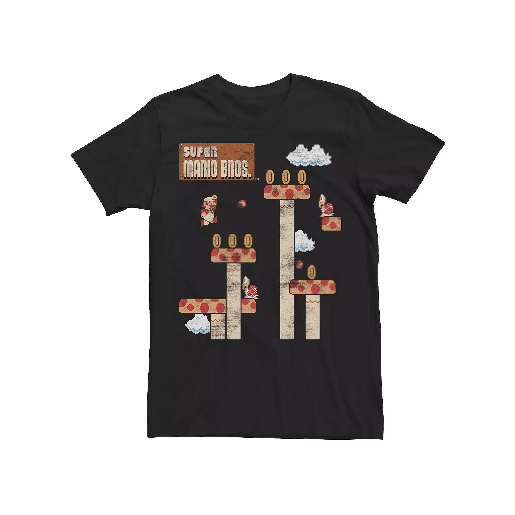 Men's Nintendo Super Mario Jump On Mushrooms Game Play Graphic Tee, Size: Large, Black Product Image