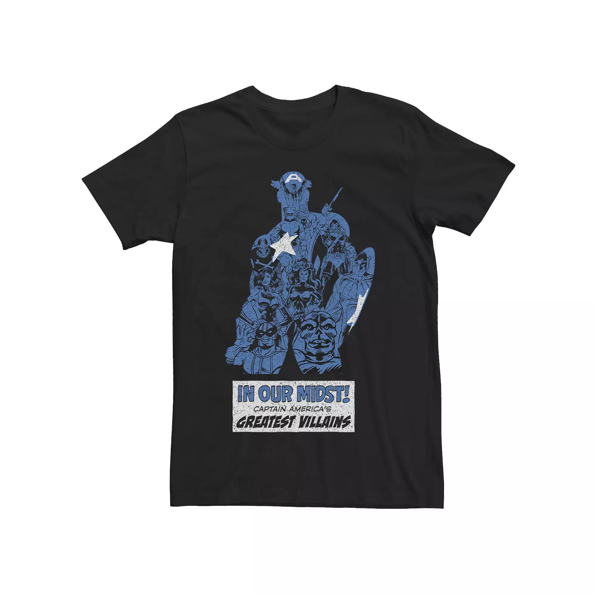 Men's Marvel Captain America In Our Midst! Character Fill Tee, Size: Large, Black Product Image