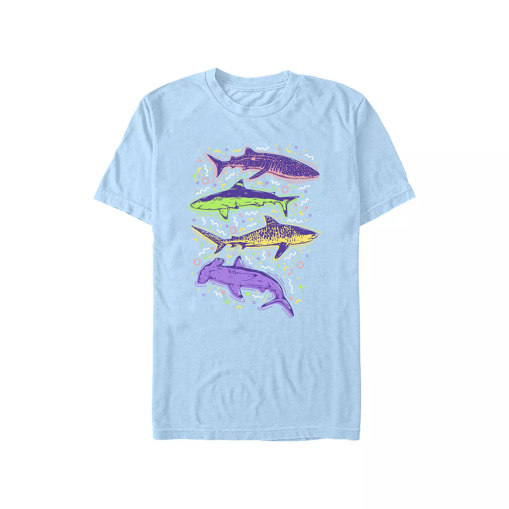 Men's Colorful Sharks And Doodles Graphic Tee, Size: Large, Light Blue Product Image