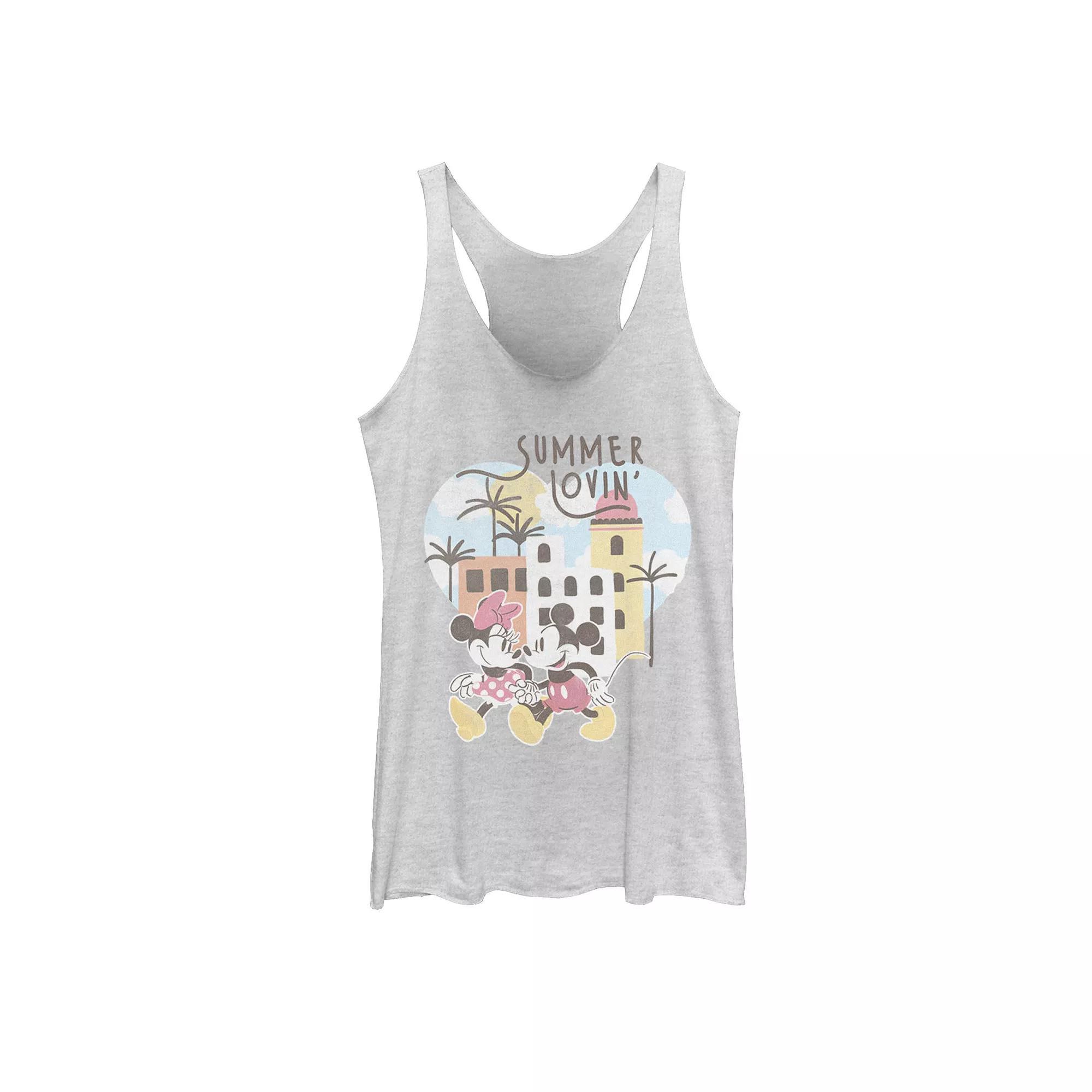 Disney's Mickey & Minnie Summer Lovin' Beach Vibes Juniors' Racerback Tank Top, Girl's, Size: Medium, White Grey Product Image
