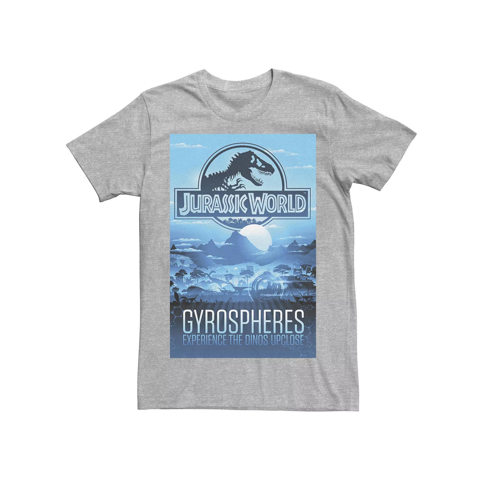 Mens Jurassic World Gyrospheres Tour Park Poster Graphic Tee Grey Heather Product Image