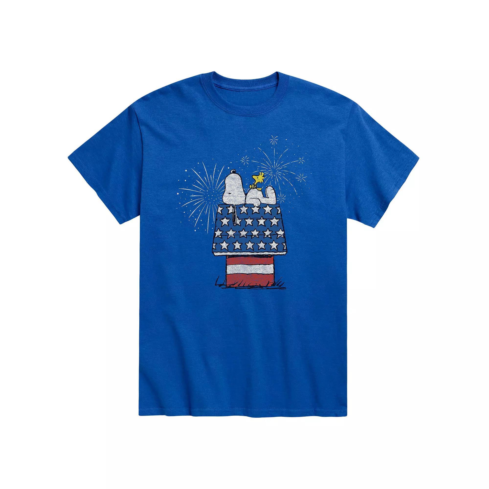 Mens Peanuts Snoopy Dog House Fireworks Tee Product Image