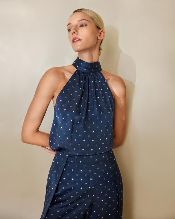 Halter Neck Silk Pine Shirt Product Image