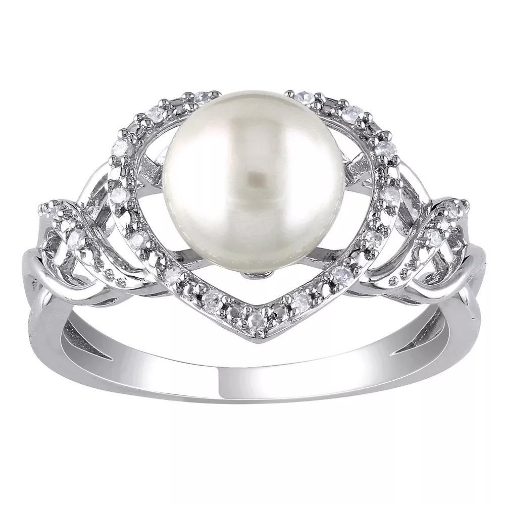 Stella Grace Sterling Silver Freshwater Cultured Pearl & Diamond Accent Heart Ring, Women's, Size: 7 Product Image