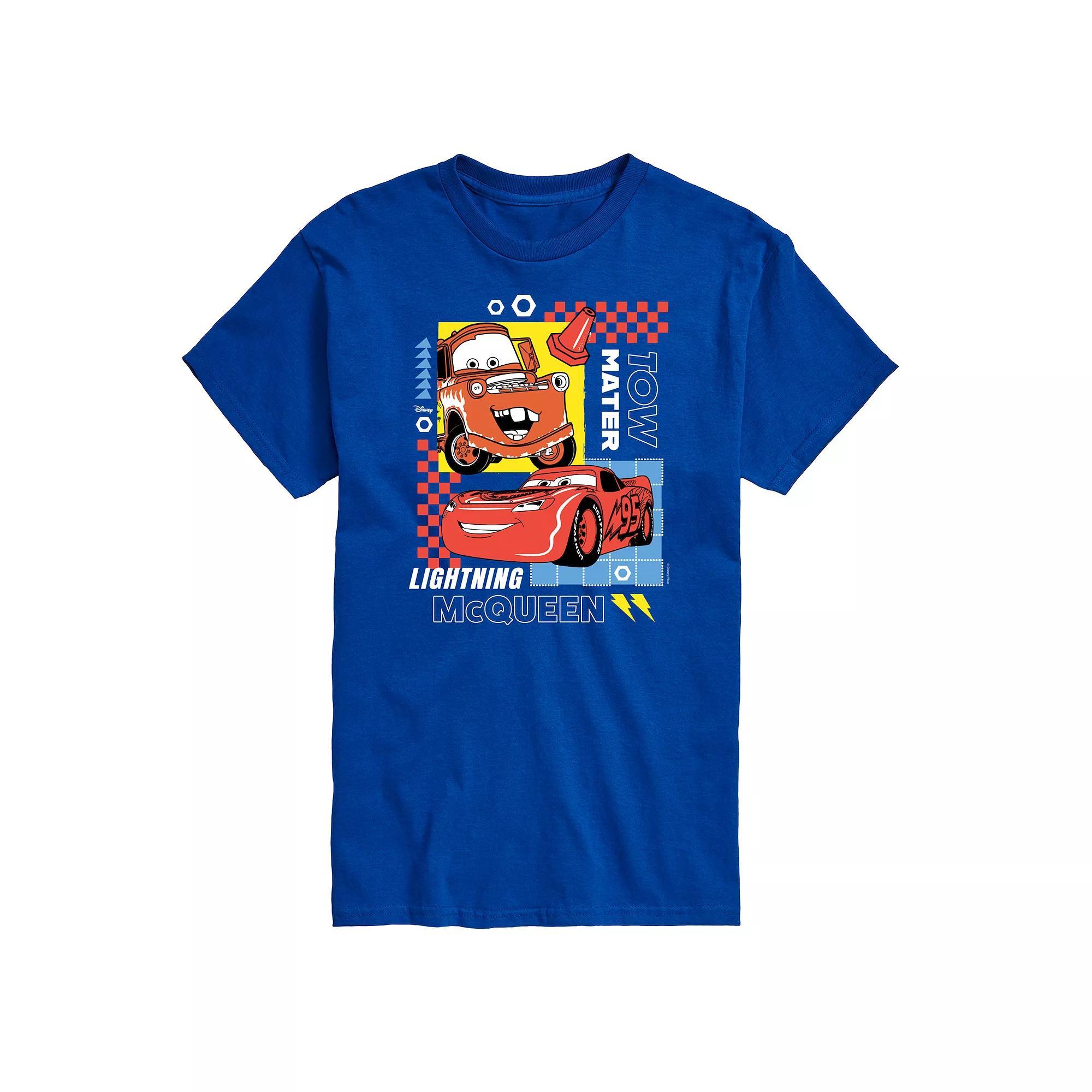 Disney / Pixar's Cars Tow Mater & Lightening McQueen Men's Grid Graphic Tee, Size: Large, Blue Product Image