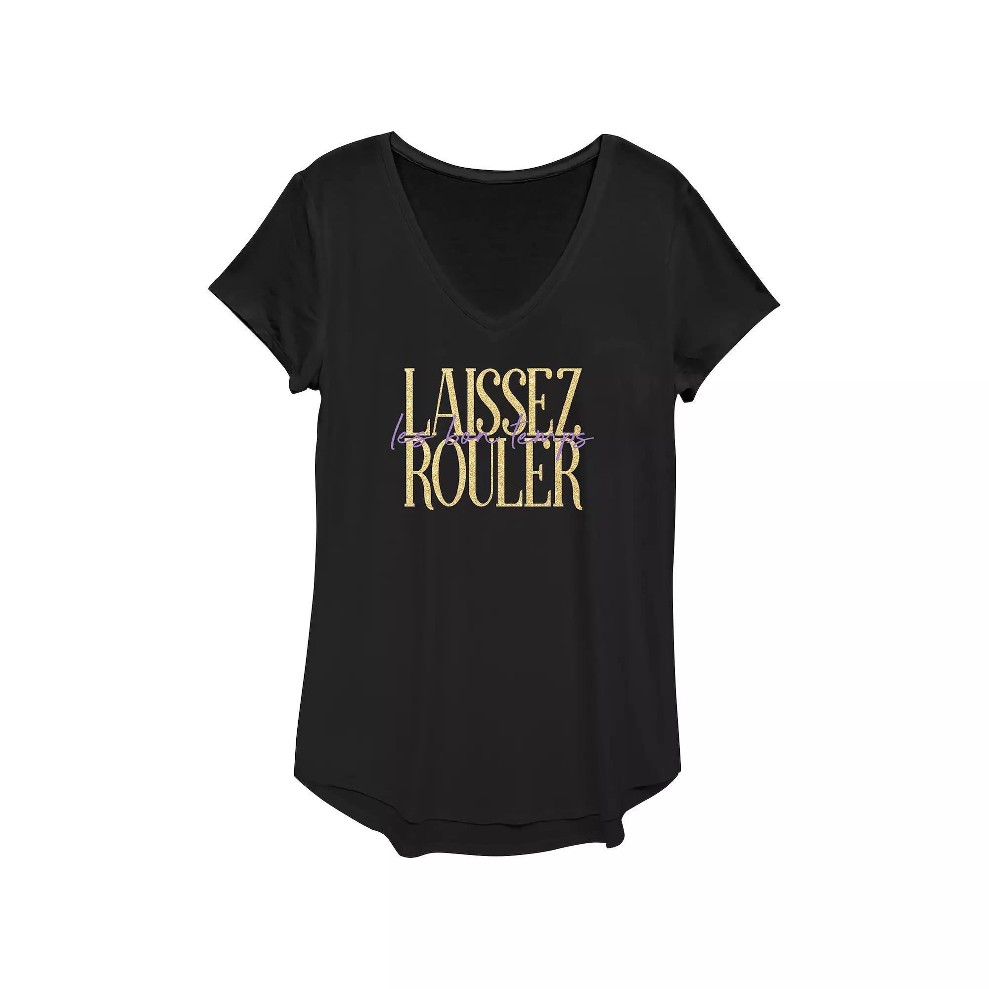 Women's Laissez Ruler Les Bon Temps V-Neck Graphic Tee, Girl's, Size: XS, Black Product Image