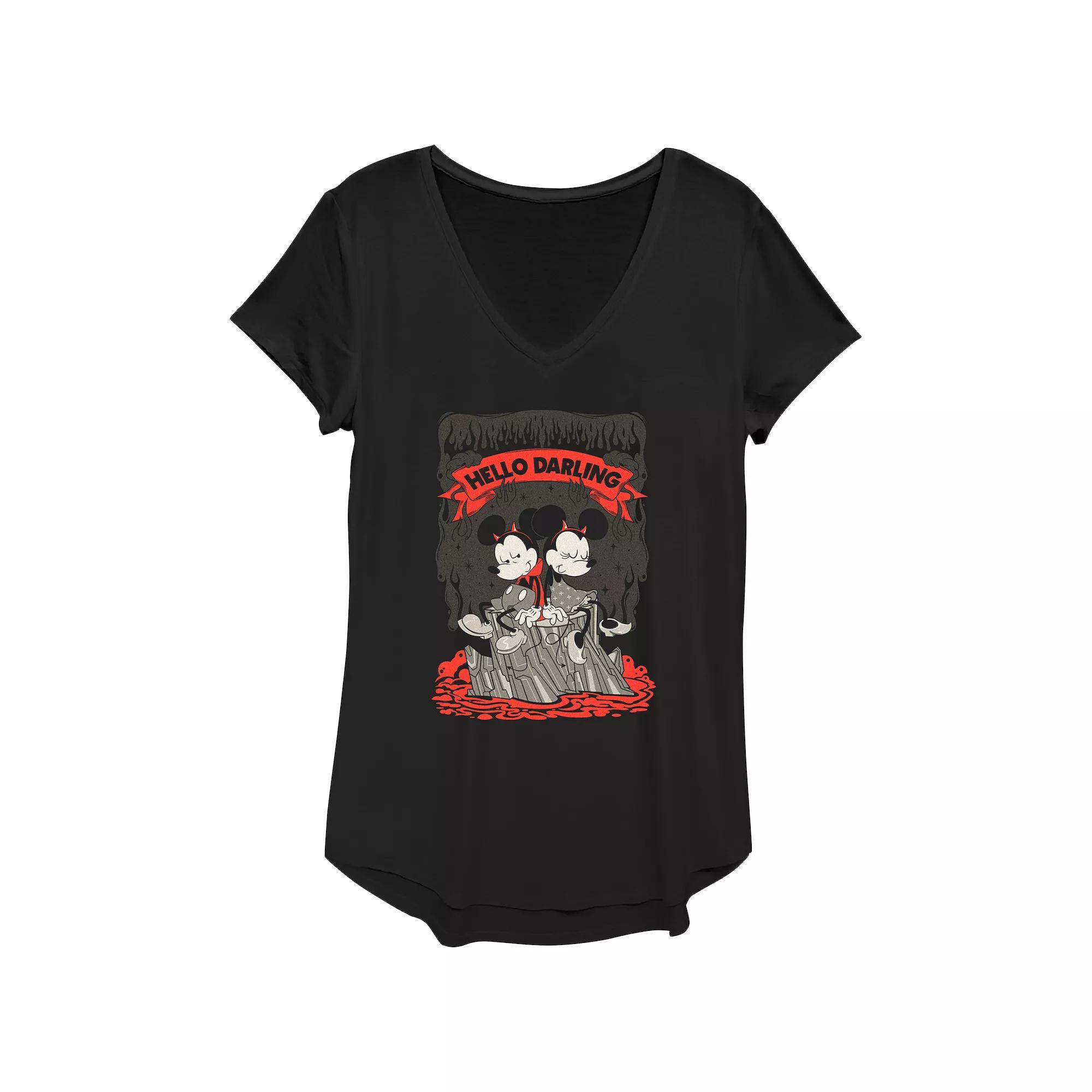 Disney's Mickey and Minnie Mouse Juniors' Hello Darling Banner Graphic Tee, Women's, Size: XS, Black Product Image