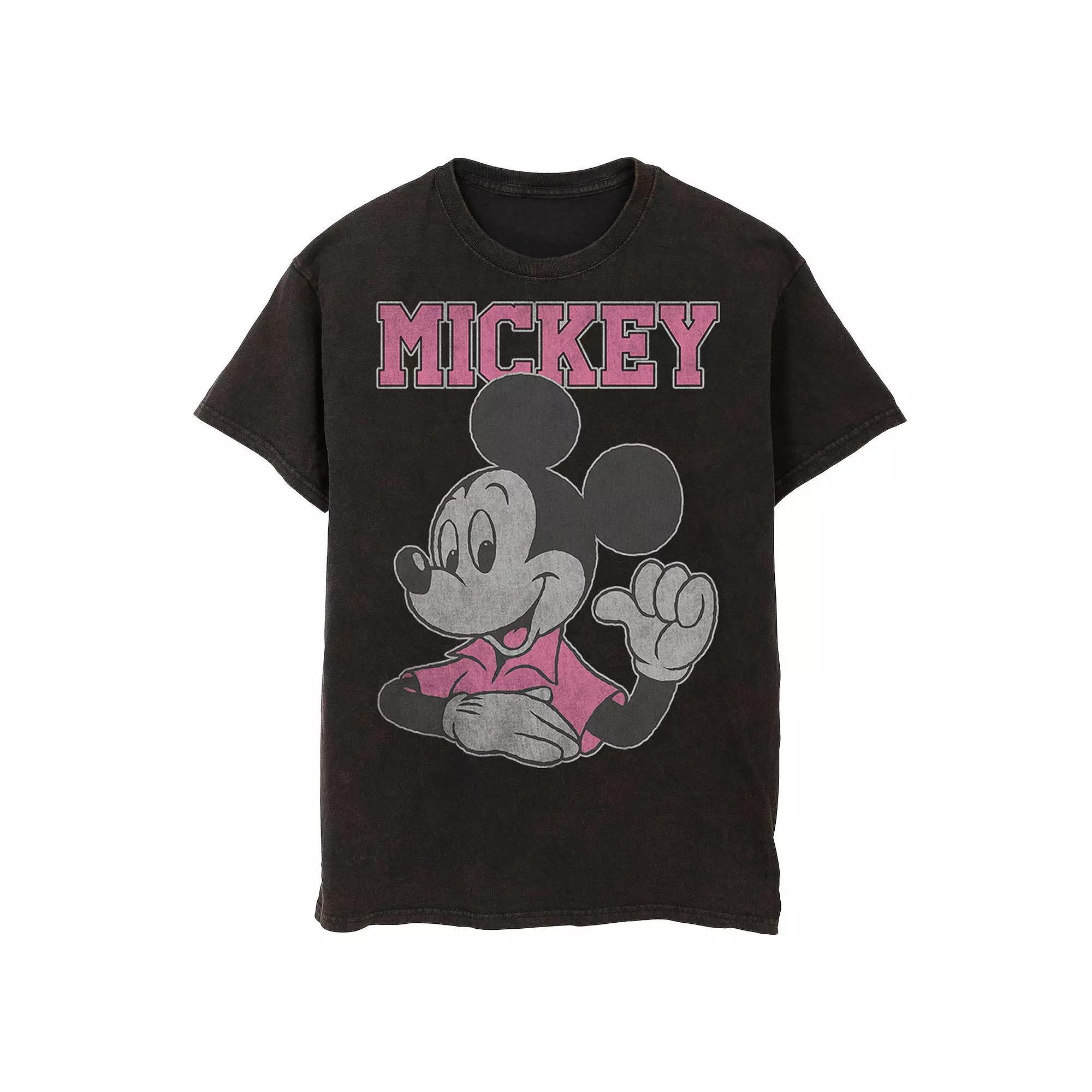 Men's Disney Mickey Mouse Pink Pointing To Self Mineral Wash Graphic Tee, Size: Small, Black Product Image