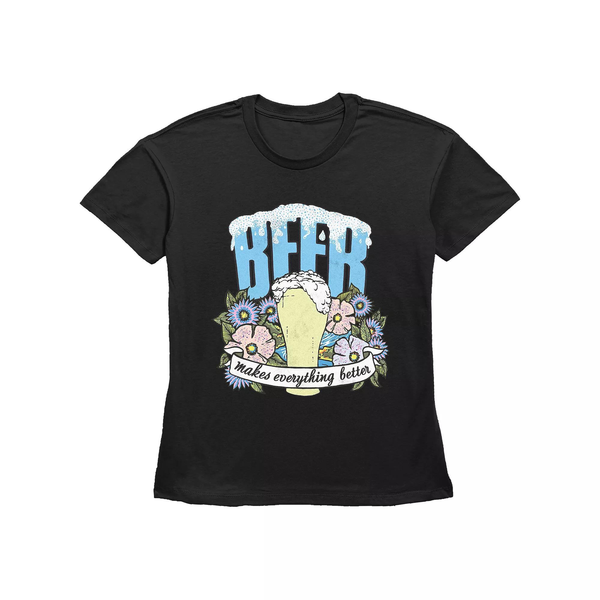 Women's Beer Makes Everything Better Basic Fit Graphic Tee, Size: XXL, Grey Gray Product Image
