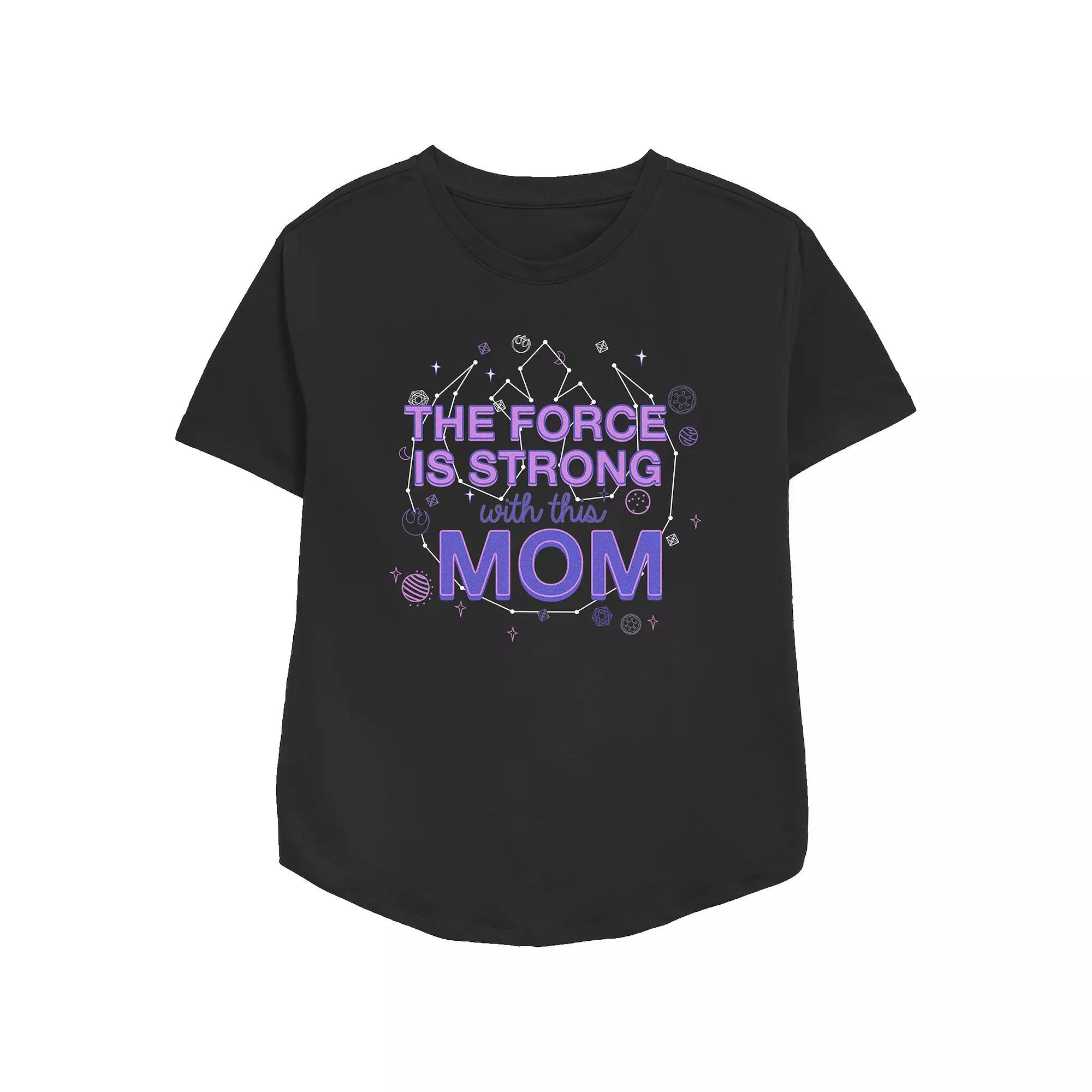 Women's Star Wars The Force Is Strong With This Mom Relaxed Fit Graphic Tee, Size: Small, Black Product Image