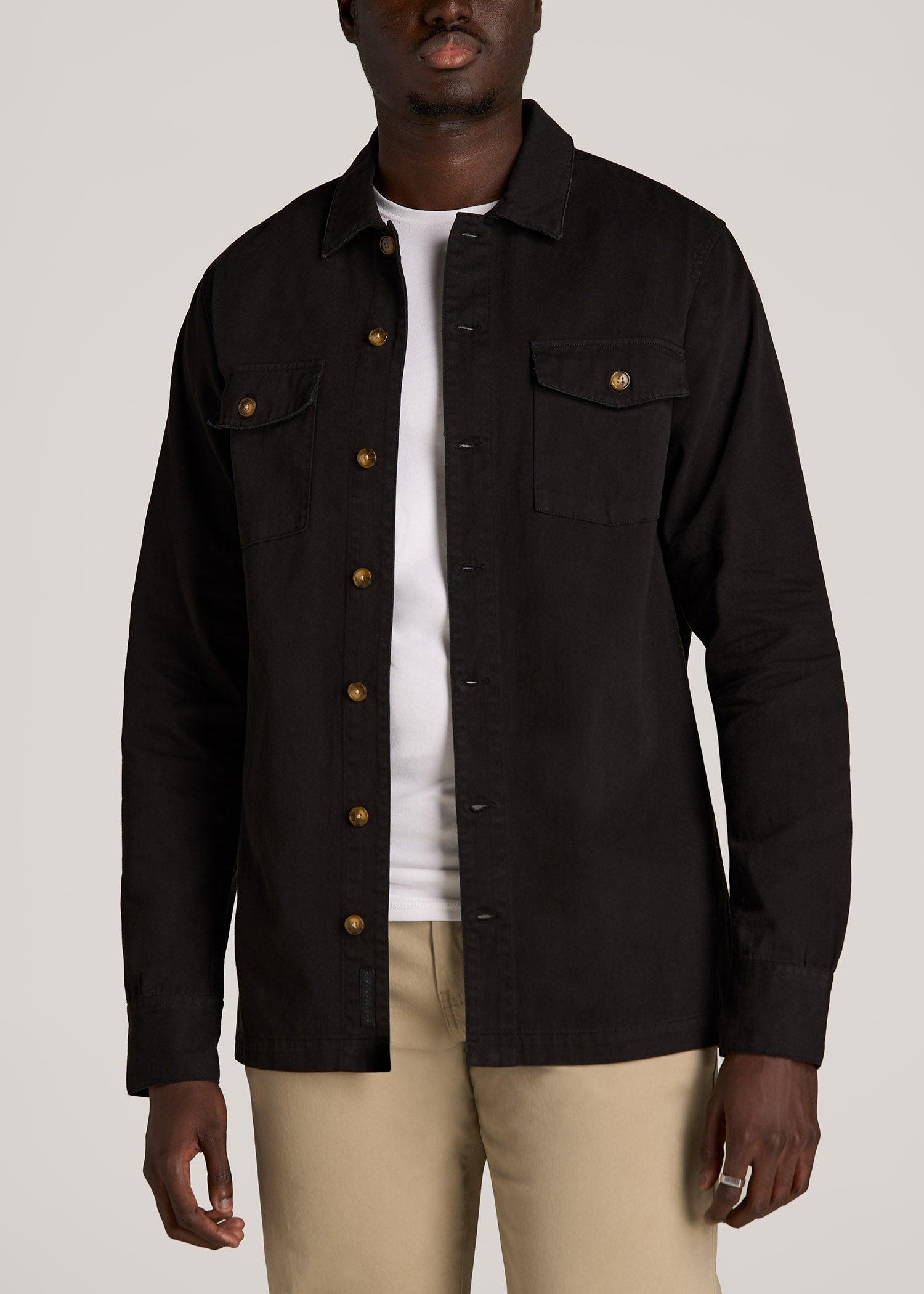 Garment Dyed Lightweight Overshirt For Tall Men in Black Product Image