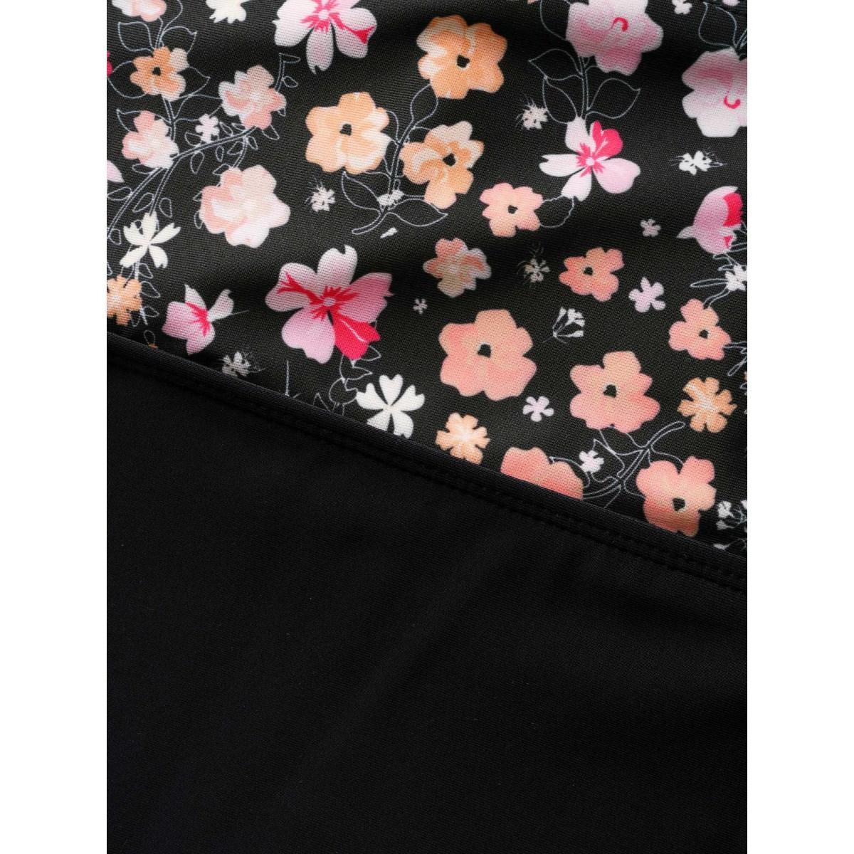 Plus Size Ditsy Floral Patchwork Ruffle Trim One Piece Swimsuit Women's Swimwear Black Beach Gathered Curve Bathing Suits High stretch One Pieces BloomChic 14-16/1X Product Image