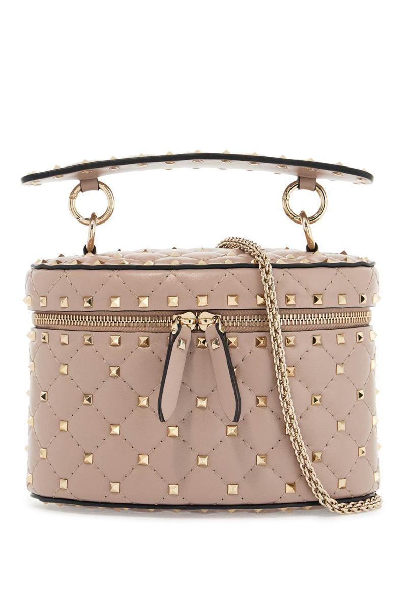 VALENTINO GARAVANI Cylindrical Vanity Bag In Powder Leather With Diamond Pattern In Neutro Product Image