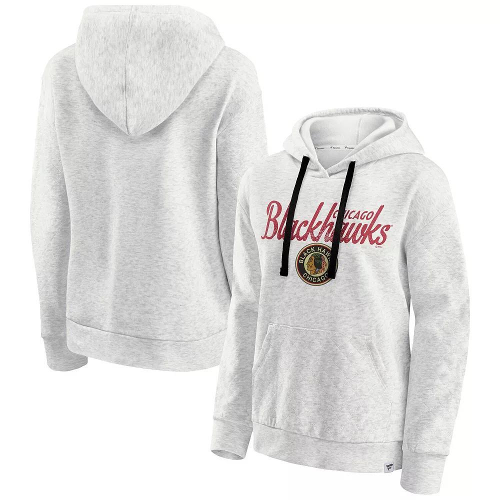 Women's Fanatics  Oatmeal Chicago Blackhawks True Classics Quilted Pullover Hoodie, Size: XL, Team Product Image