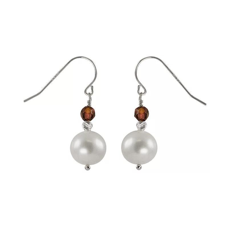 Sterling Silver Freshwater Cultured Pearl & Onyx Bead Drop Earrings, Womens Product Image