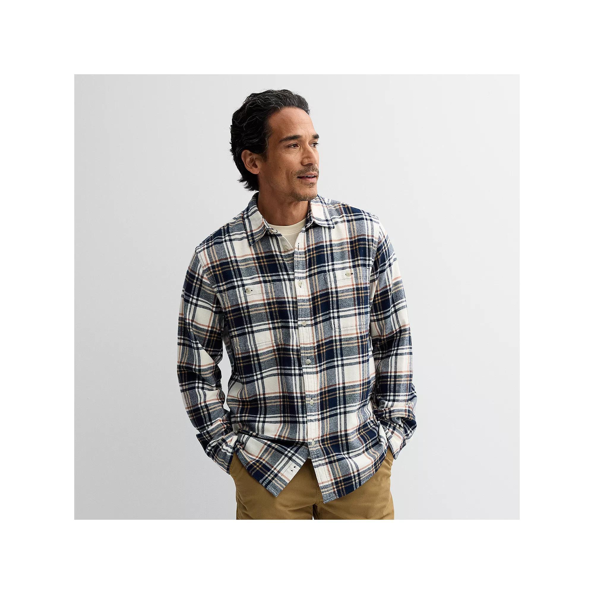 Men's Sonoma Goods For Life® Supersoft Flannel Button-Down Shirt, Size: Small, Light Blue Plaid Product Image