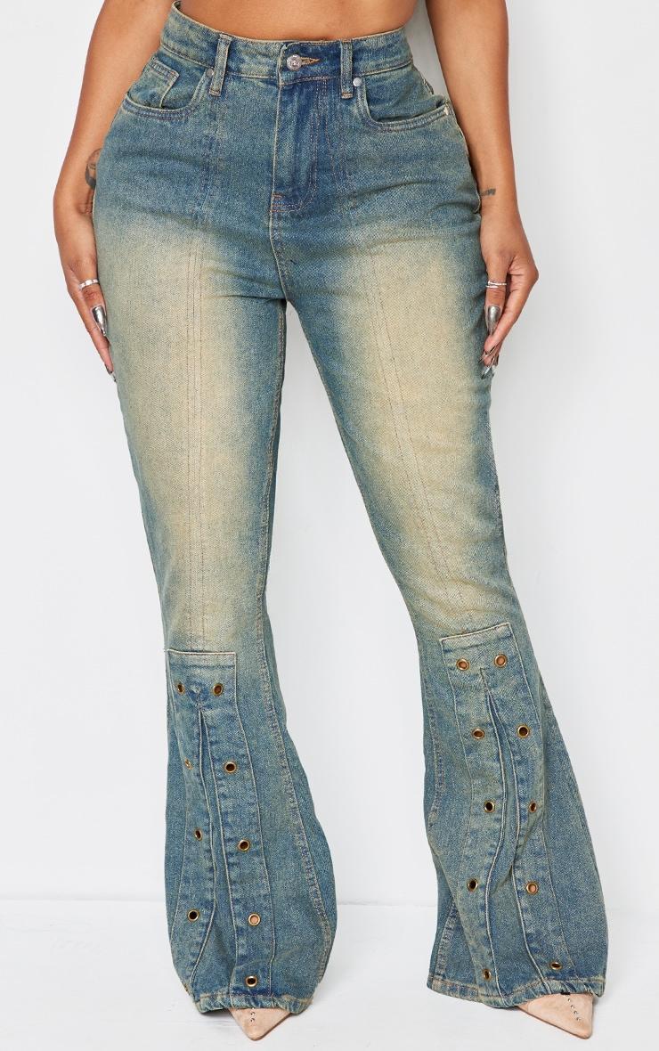 Shape Indigo Blue Wash Denim Eyelet Detail Flare Jeans Product Image