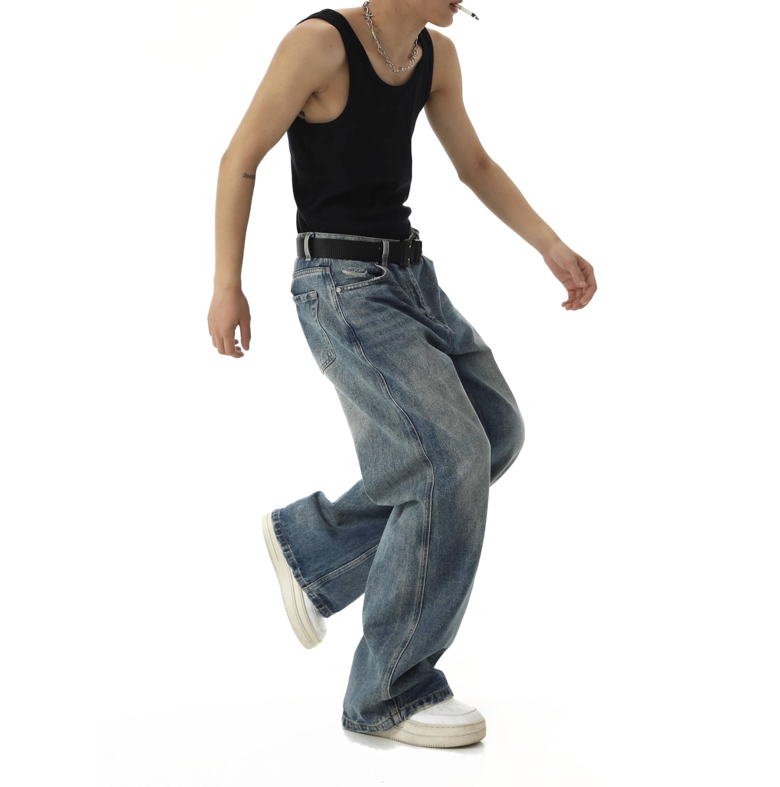 RT No. 9593 WASHED BLUE STRAIGHT DENIM JEANS Product Image