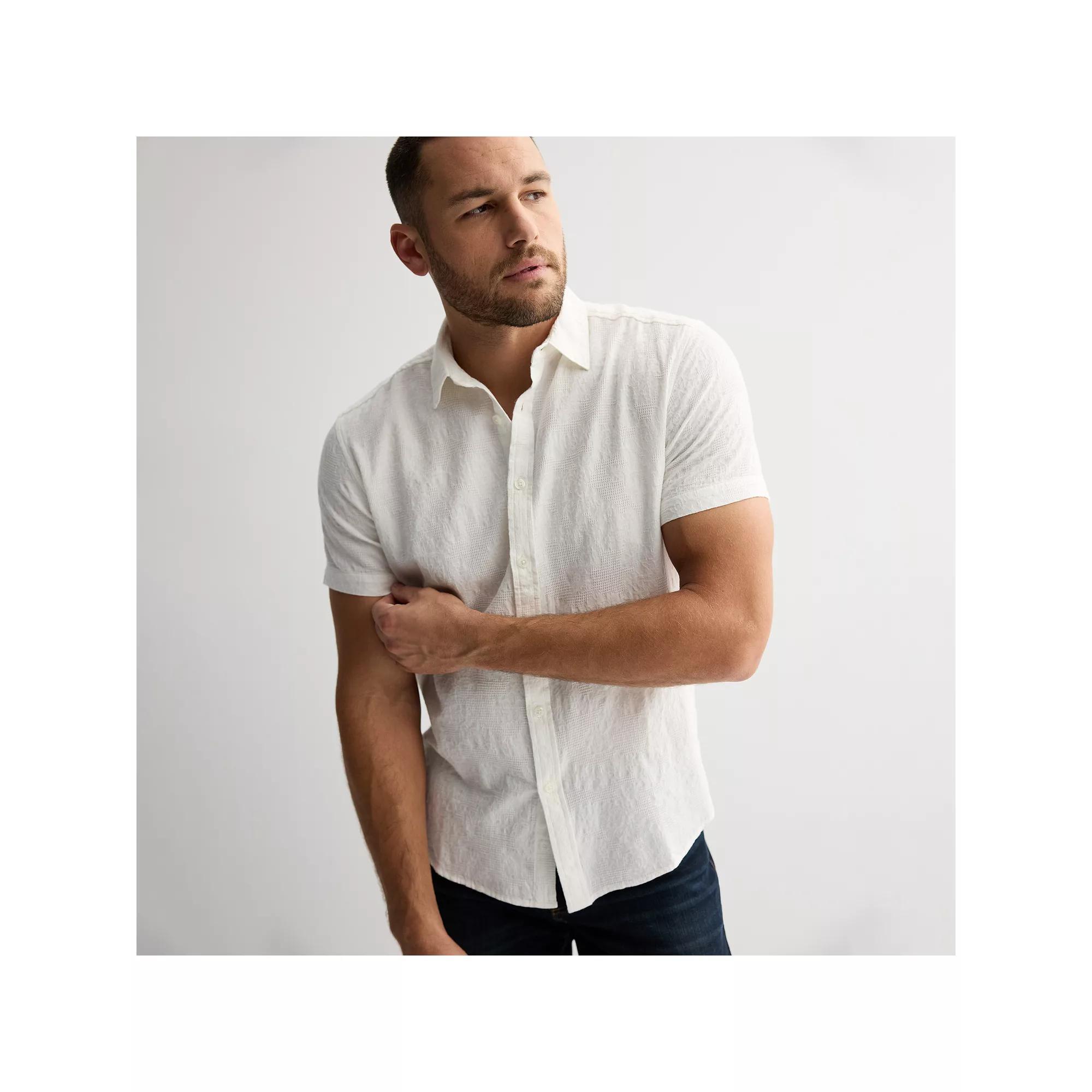 Men's Apt. 9® Short Sleeve Embroidered Button-Down Shirt, Size: Small, Modern White Product Image
