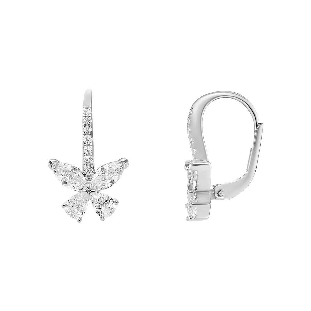 PRIMROSE Sterling Silver Cubic Zirconia Butterfly Leverback Drop Earrings, Women's, Sterling Clear Product Image