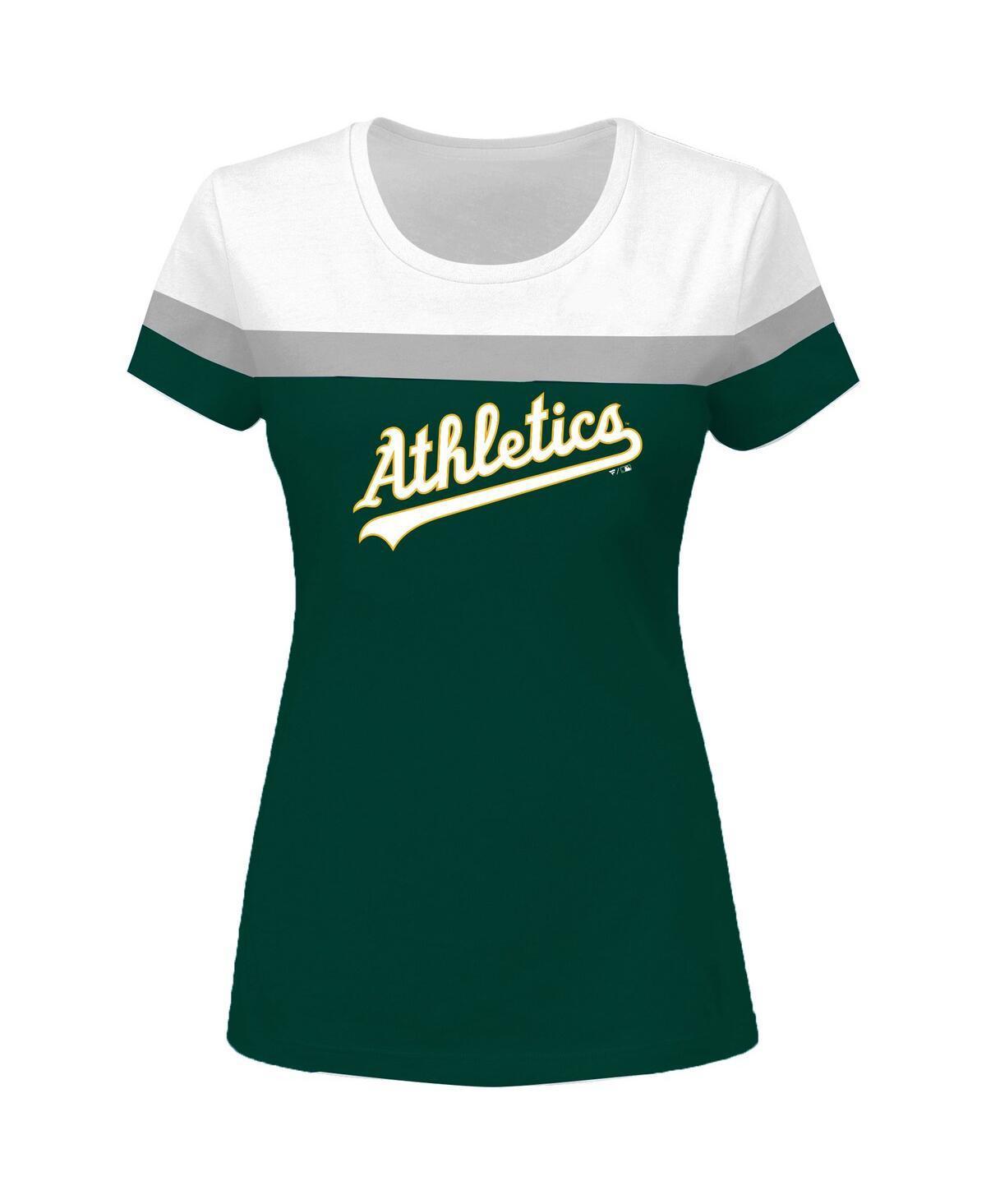 Women's White/Green Oakland Athletics Plus Size Colorblock T-Shirt, Size: 2XL, Team Product Image