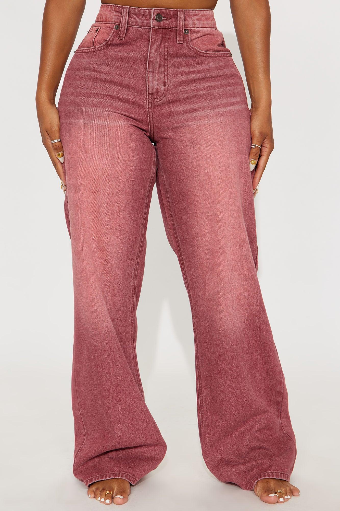 Slow Fade Straight Leg Jeans - Burgundy Product Image