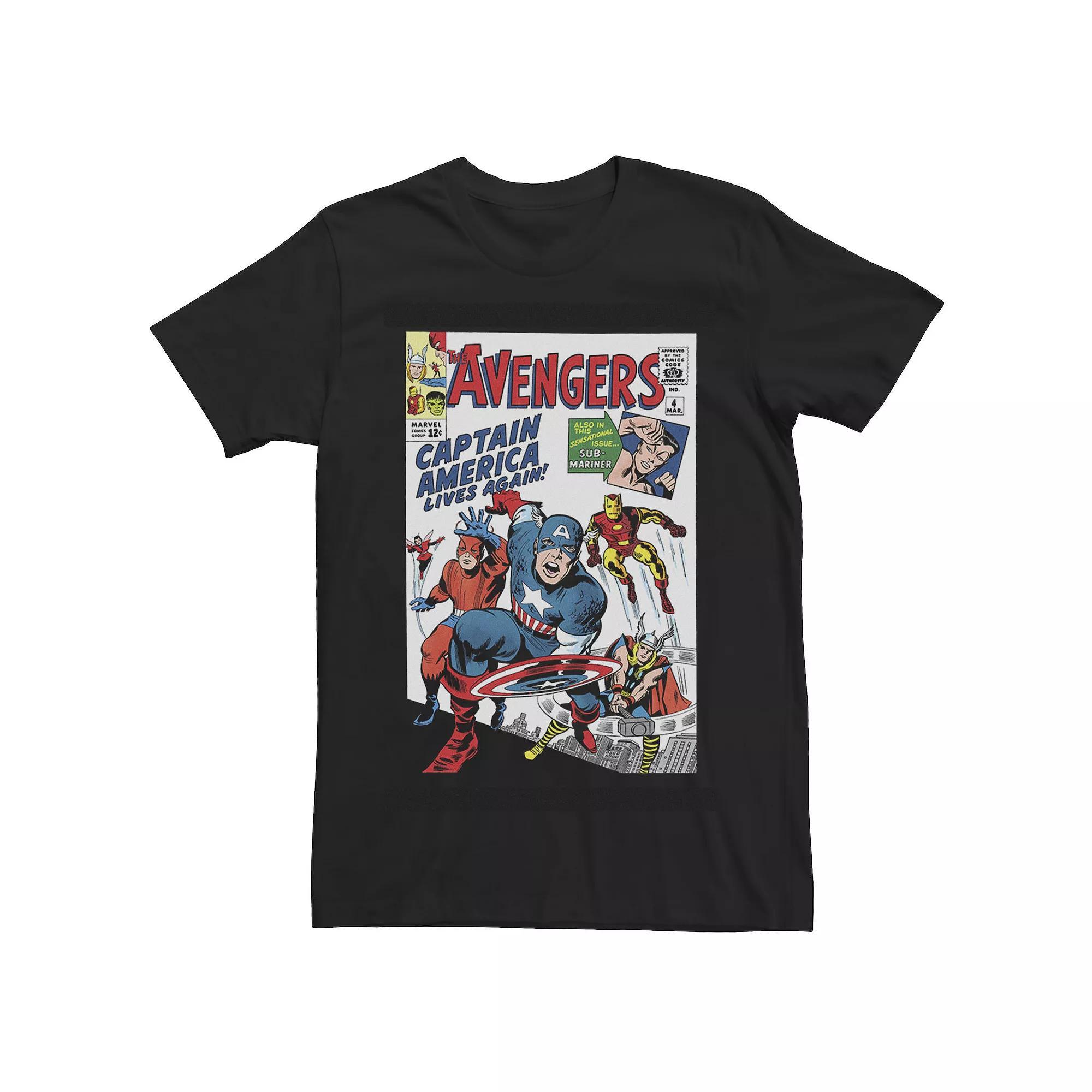 Men's Marvel Avengers Captain America Lives Again Comic Cover Tee, Size: Large, Black Product Image