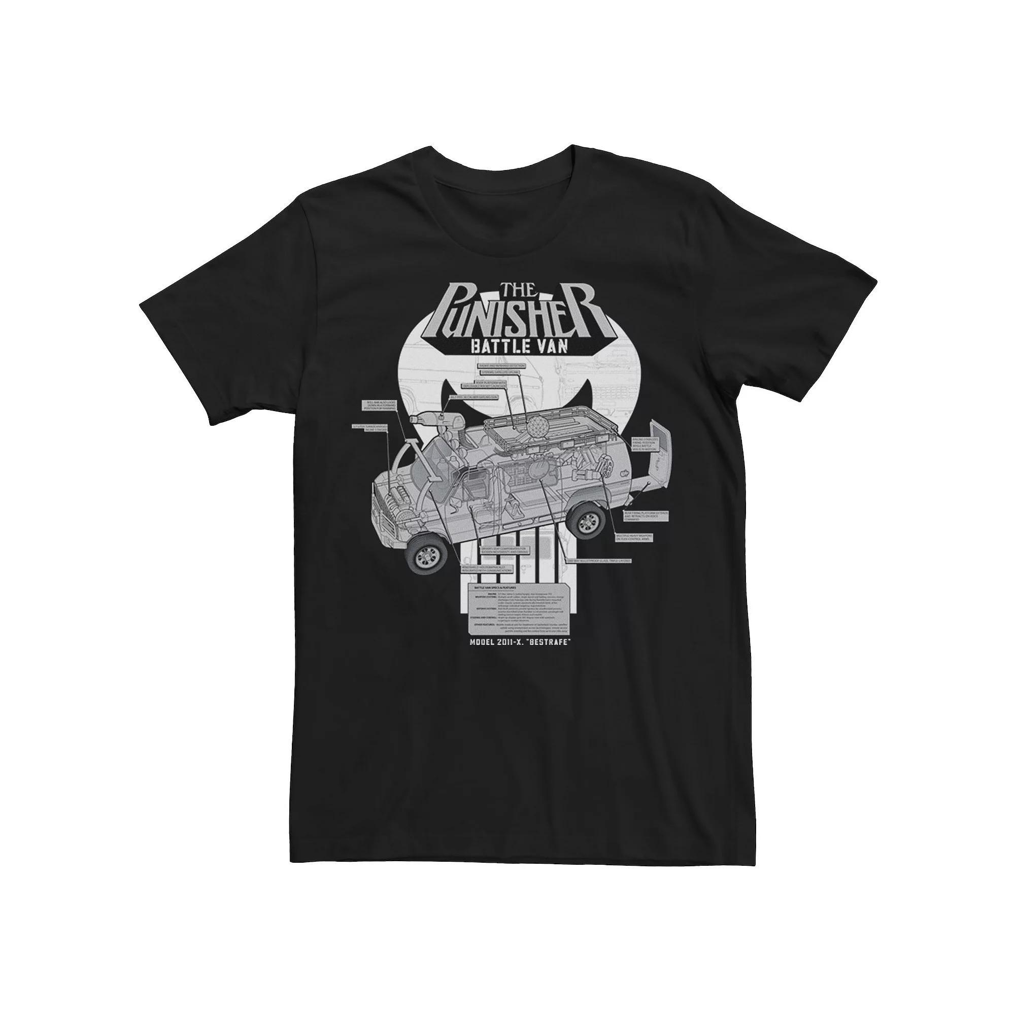 Men's Marvel The Punisher Battle Van Schematics Graphic Tee, Size: XXL, Black Product Image