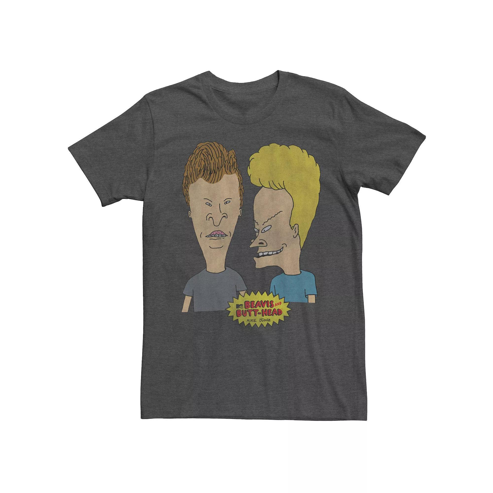 Men's Beavis & Butthead Two Nerds Group Shot Portrait Tee, Size: Large, Grey Heather Product Image
