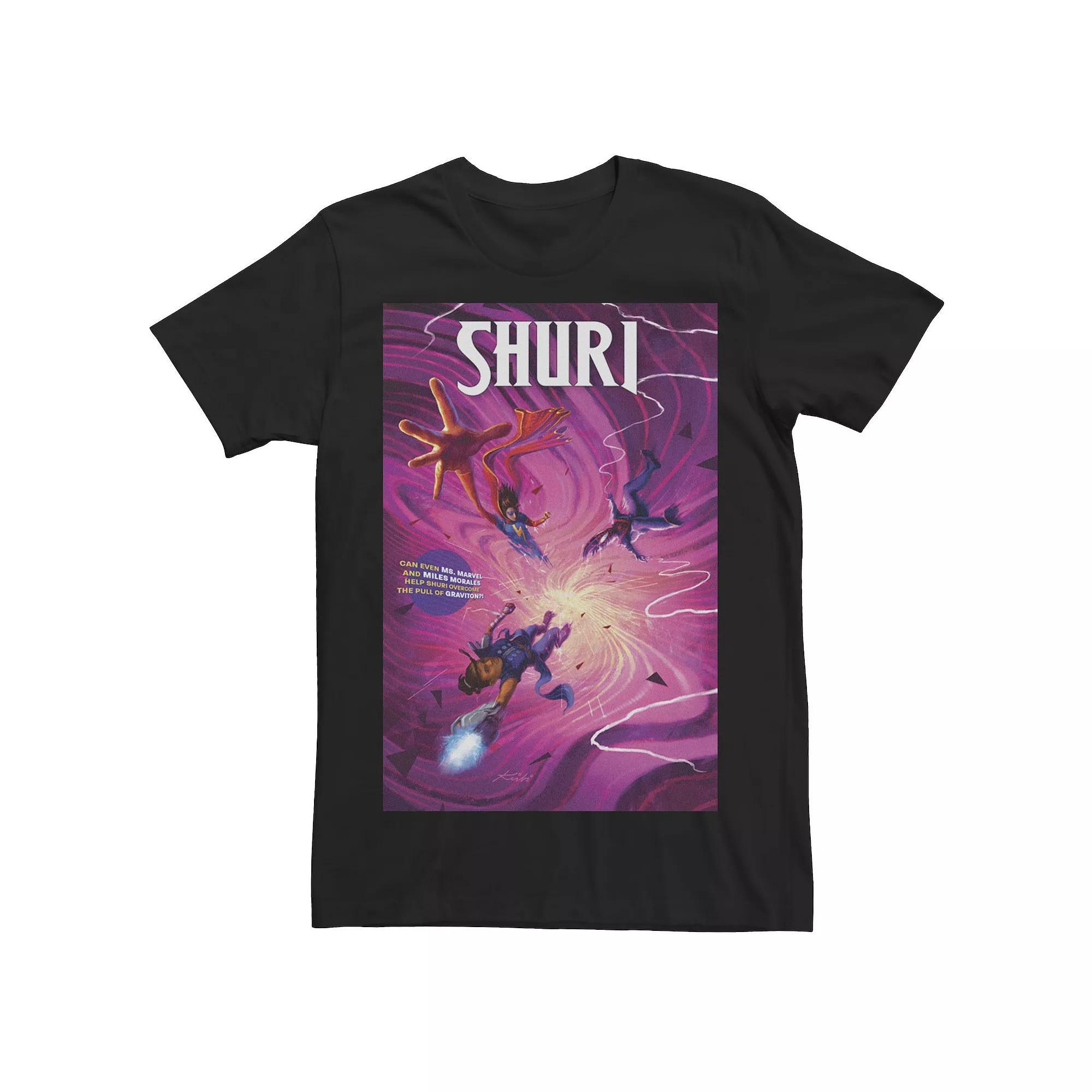 Men's Marvel Shuri With Miles Morales And Kamala Kahn Comic Cover Tee, Size: 3XL, Black Product Image