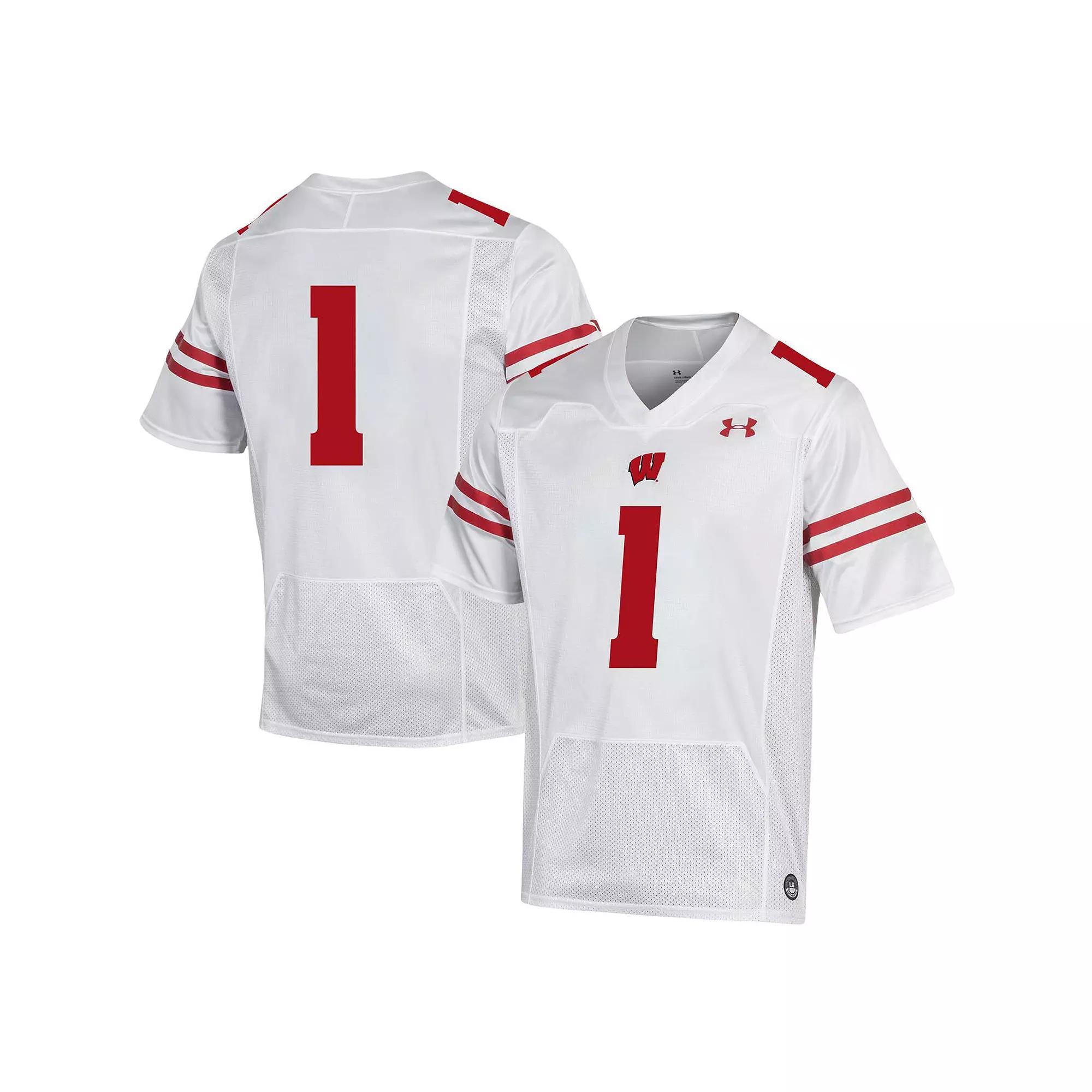 Men's Under Armour #1 White Wisconsin Badgers Replica Football Jersey, Size: Medium Product Image