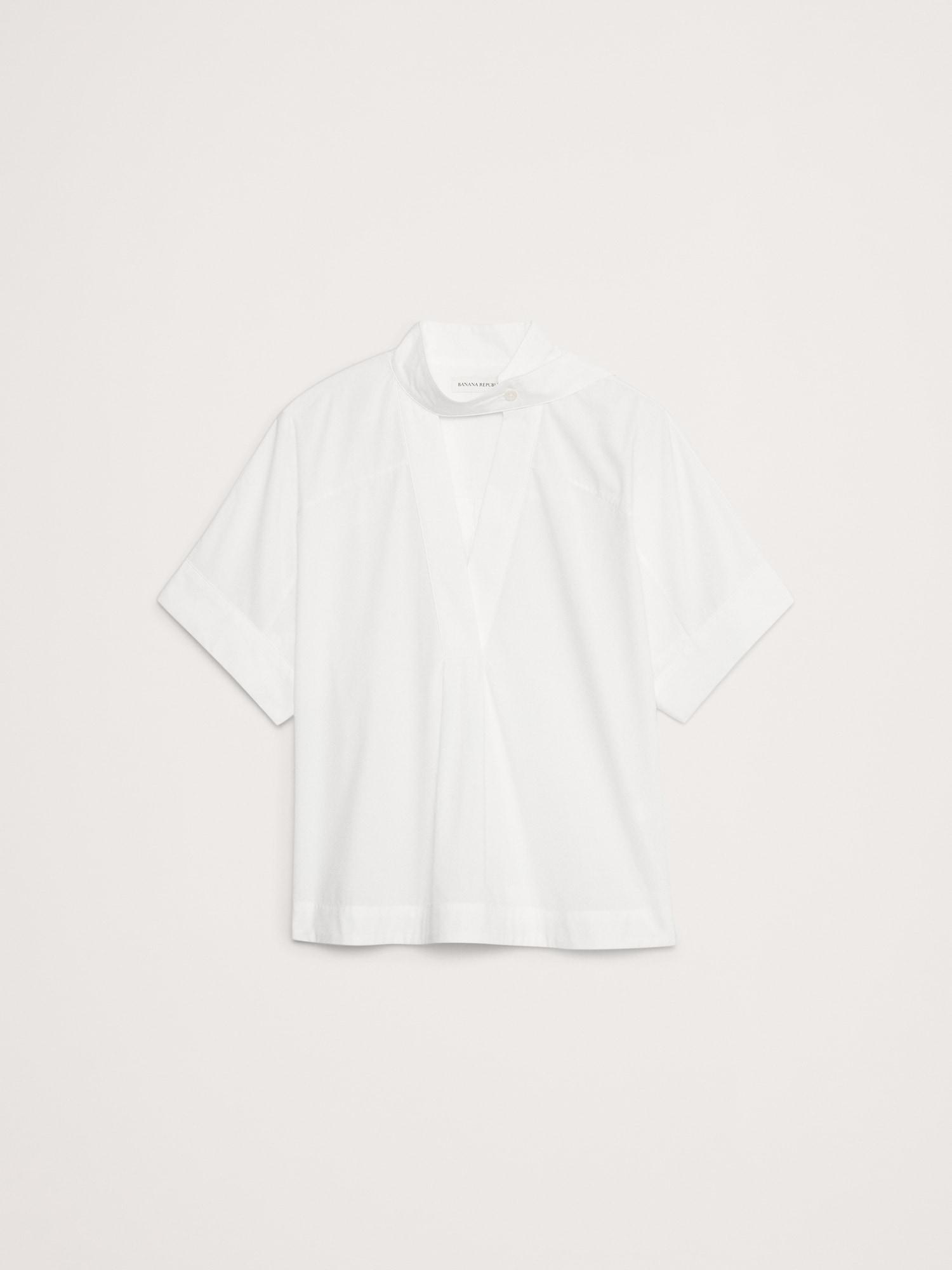 Cotton Poplin Popover Tie-Neck Top Product Image