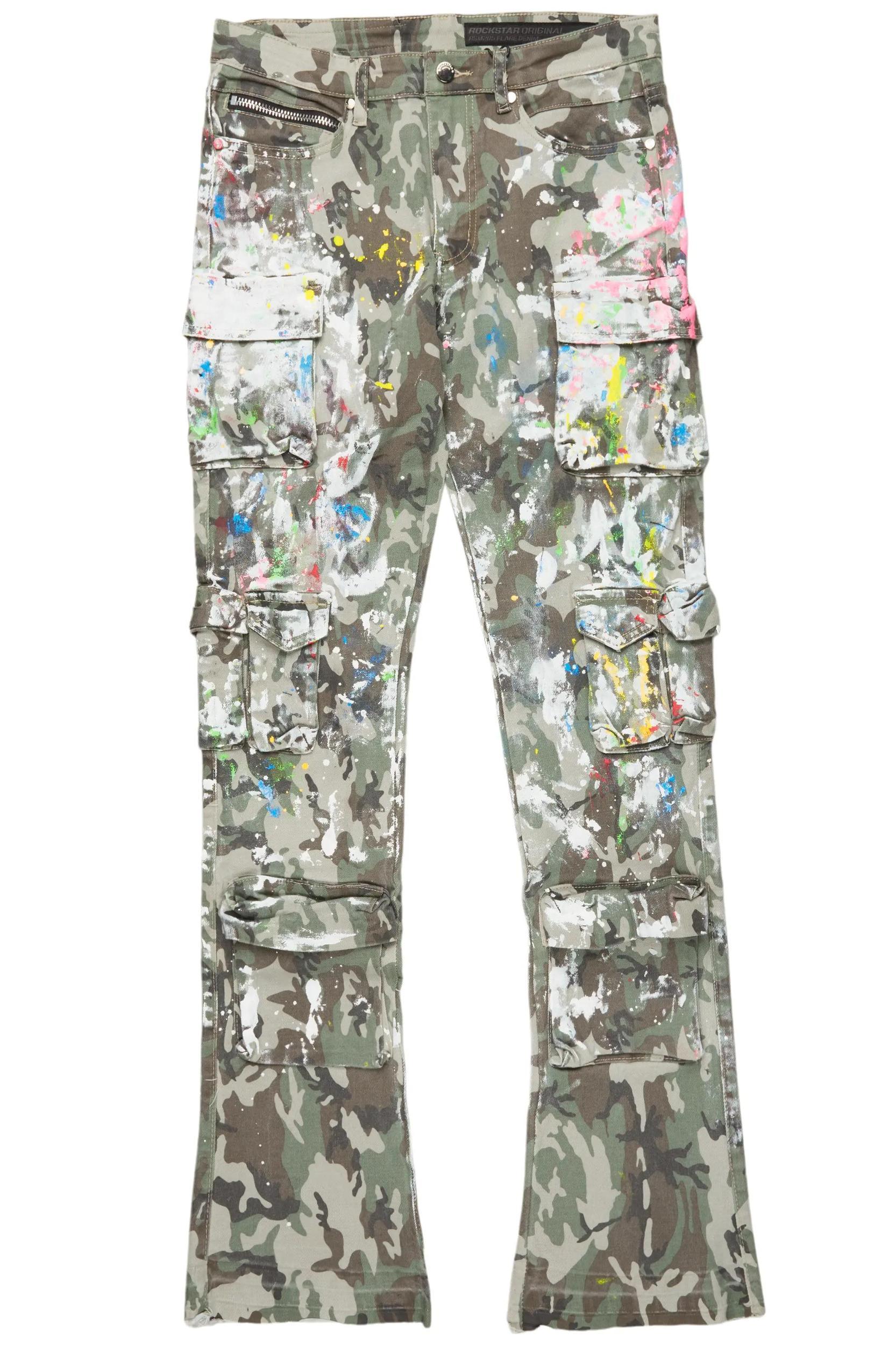 Callias Green Camo Painter Stacked Flare Jean Male Product Image