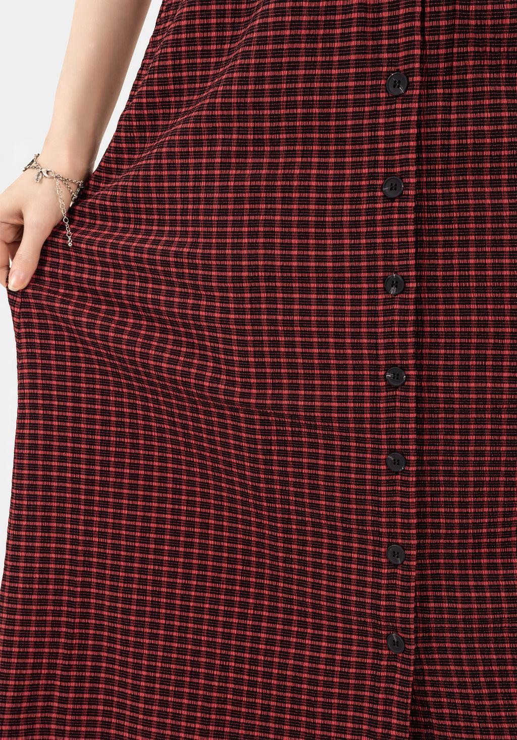 Carmine Textured Check Button Up Midaxi Skirt Product Image