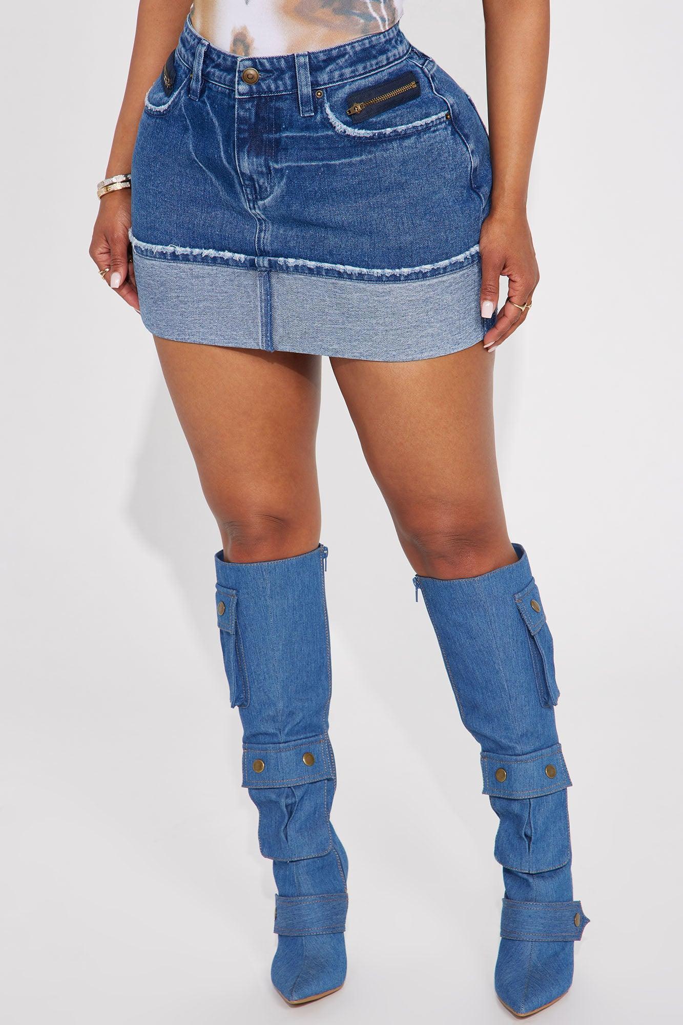 Cuffed Up Denim Mini Skirt - Dark Wash Product Image