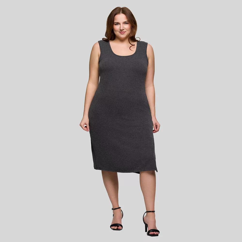 Plus Size 24Seven Comfort Apparel Sleeveless Side Slit Midi Dress, Women's, Size: 1XL, Black Product Image