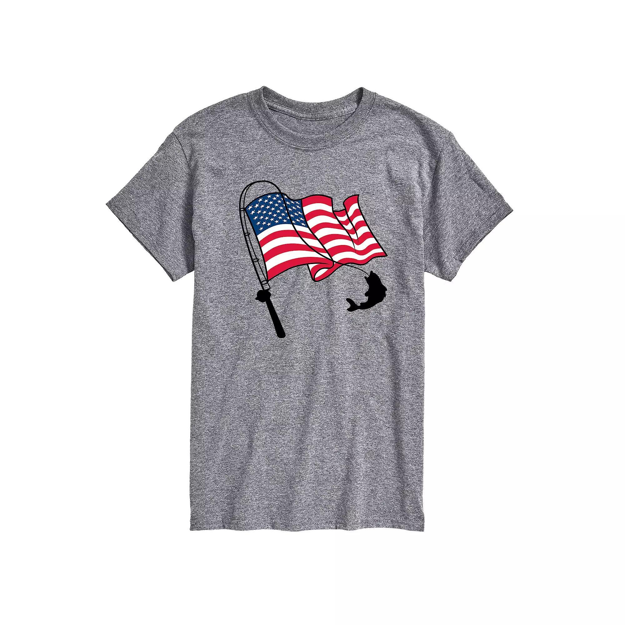 Mens Fishing Rod Flag Pole Graphic Tee Product Image