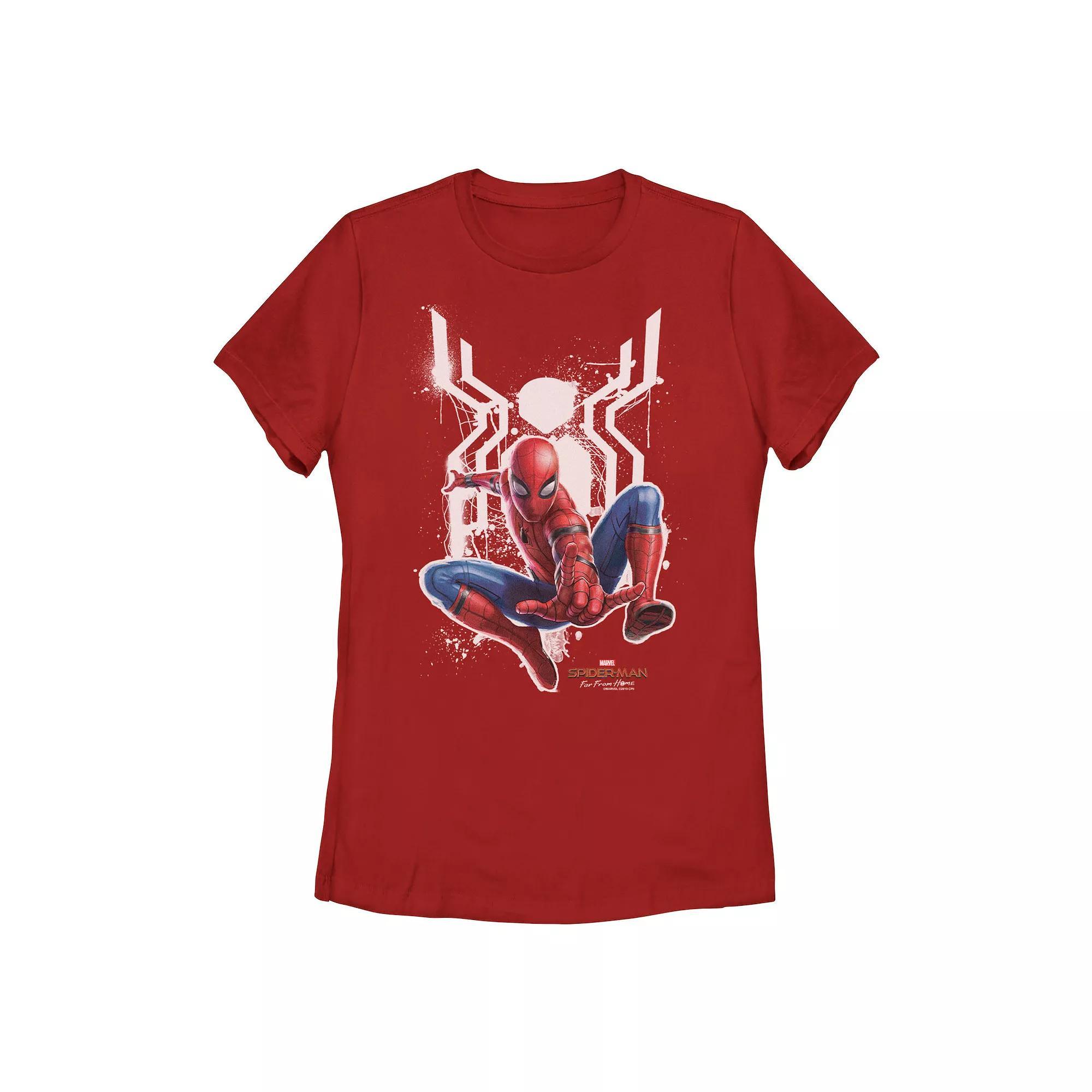 Juniors' Marvel Spider-Man Far From Home Painted Logo Graphic Tee, Girl's, Size: Small, Red Product Image