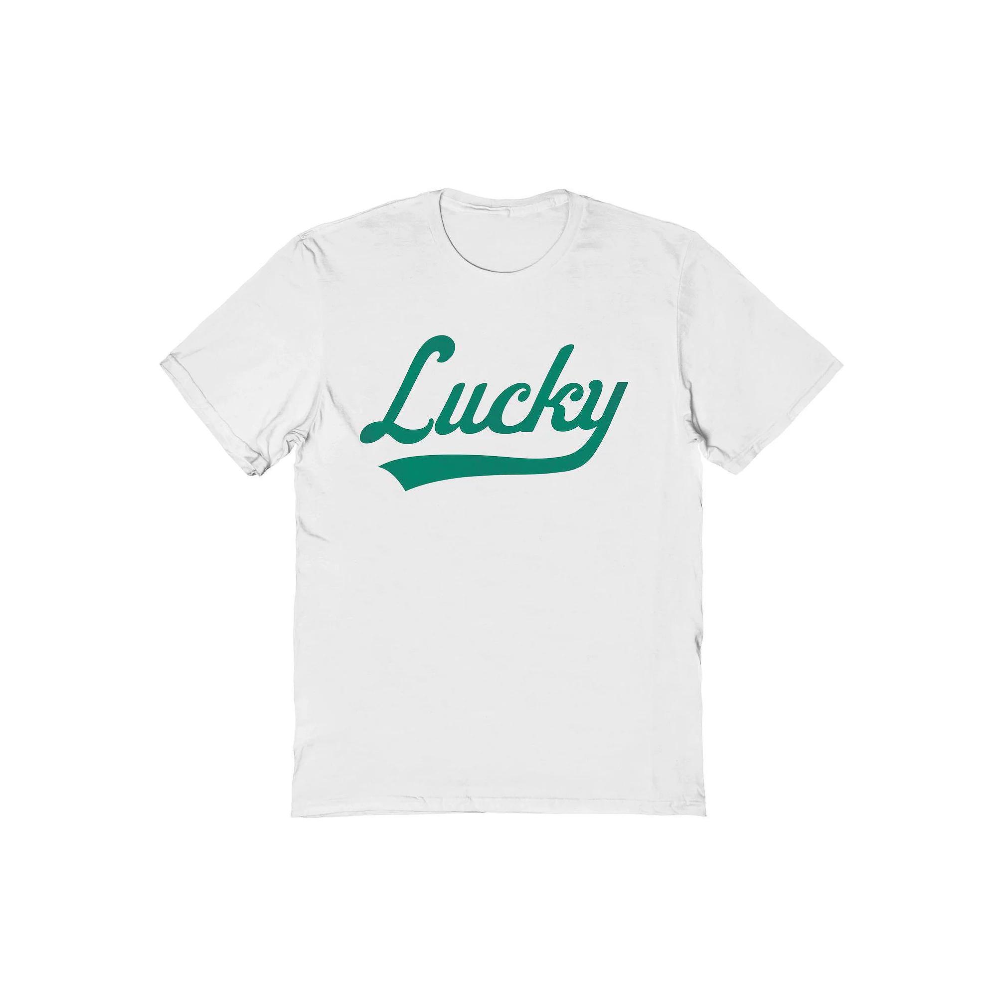 Men's Lucky Script St. Patrick's Day Graphic Tee, Size: Small, White Product Image