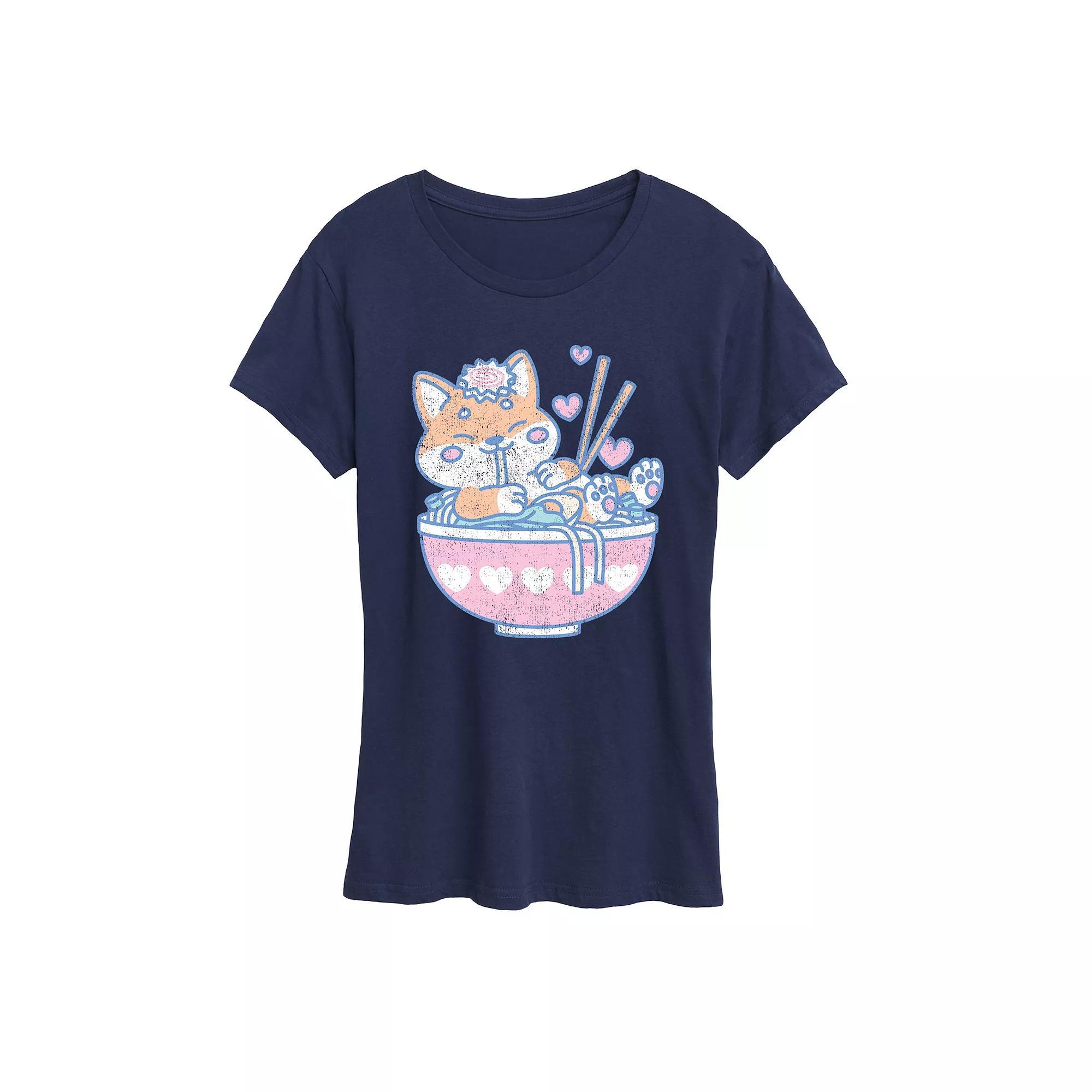 Women's Kawaii Ramen Shiba Inu Graphic Tee, Size: Medium, White Product Image