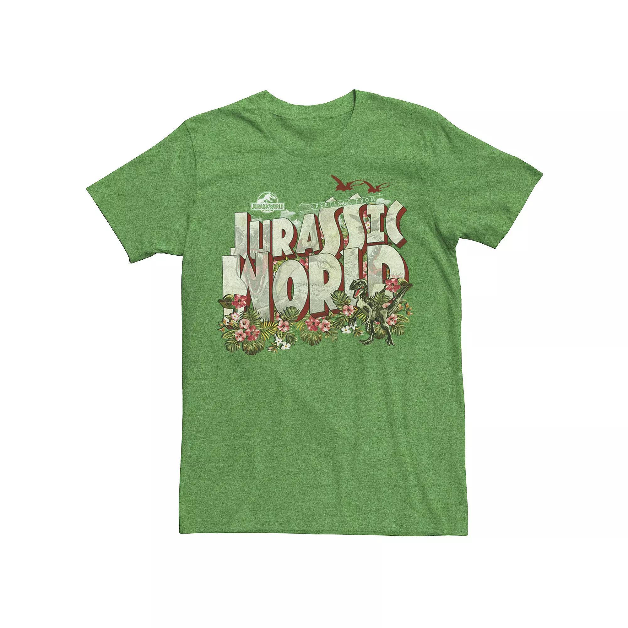 Men's Jurassic World Tropical Raptor Postcard Tee, Size: Large, Kelly Grey Product Image