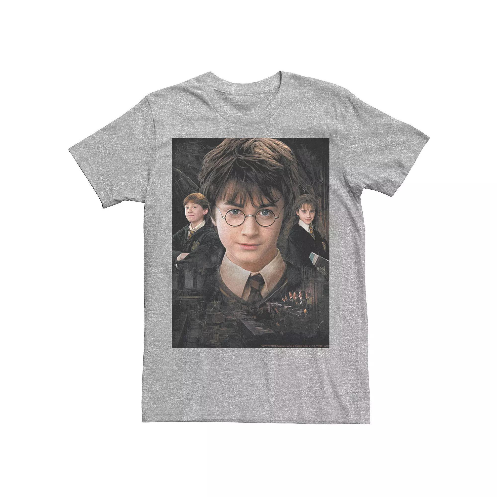 Mens Harry Potter Chamber Of Secrets Harry Ron Hermione Poster Graphic Tee Athletic Grey Product Image