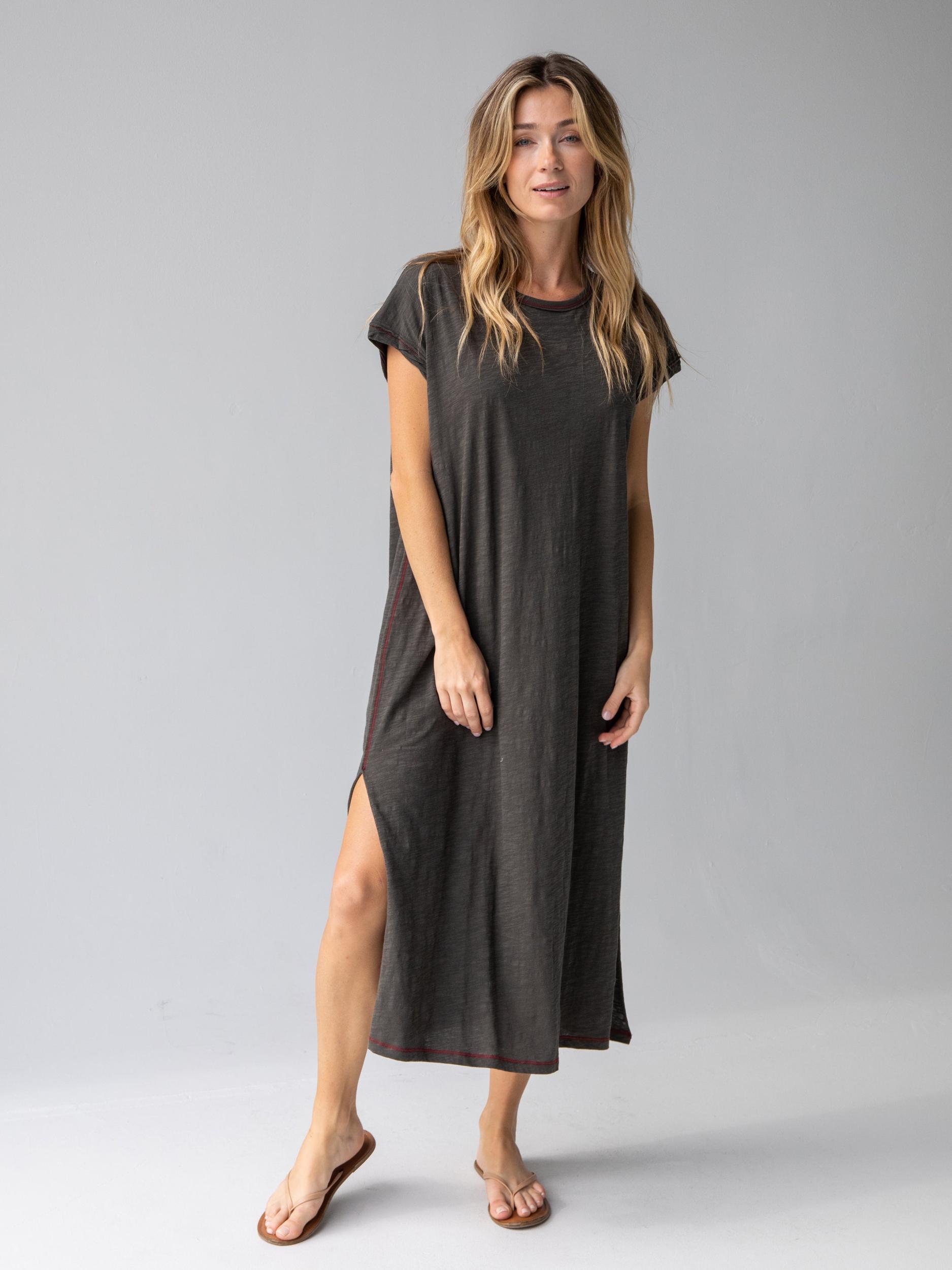 Frankie Knit Cotton Tee Midi Dress - Charcoal Product Image