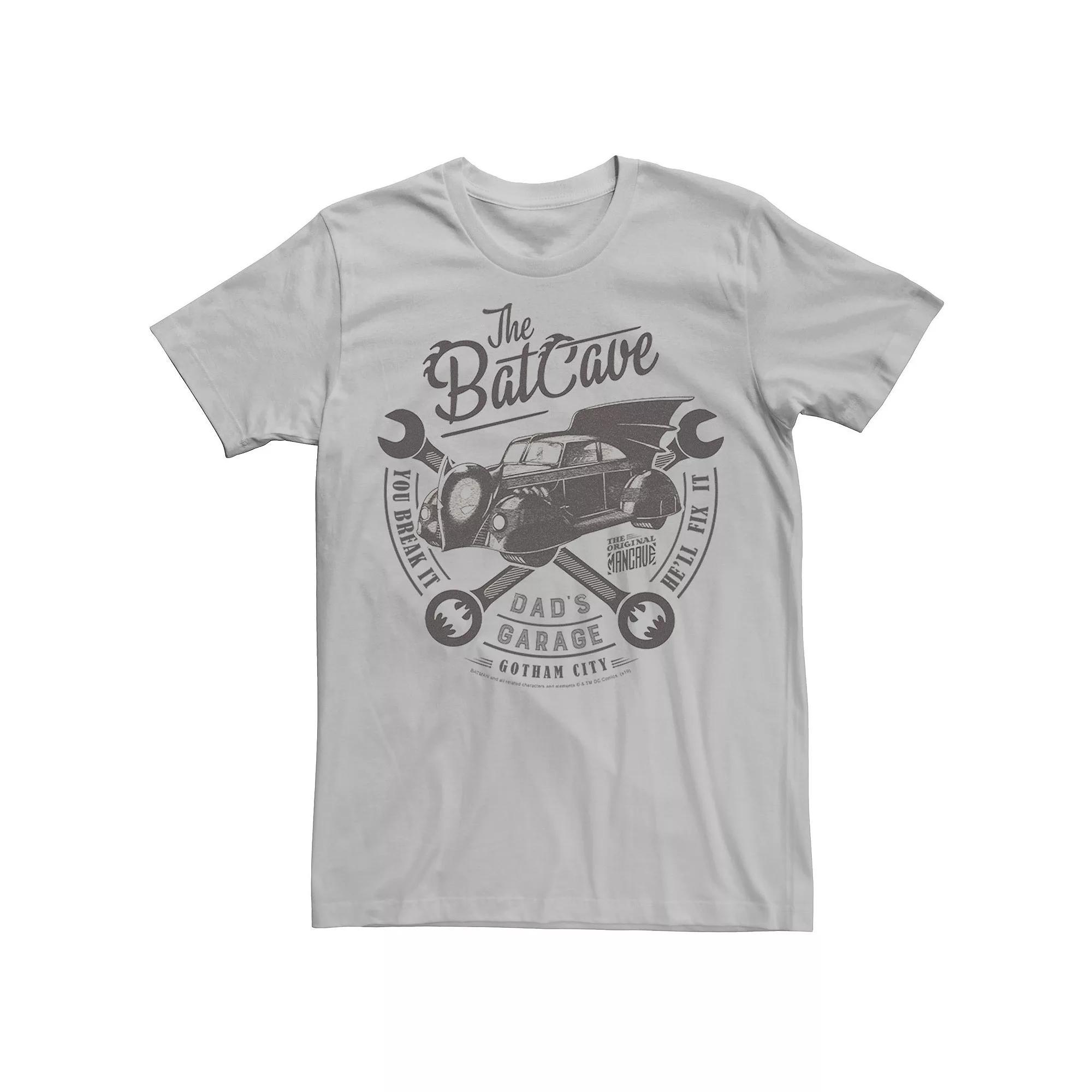 Mens DC Comics The Bat Cave Circle Text Poster Tee, Men's, Size: Large, Silver Product Image