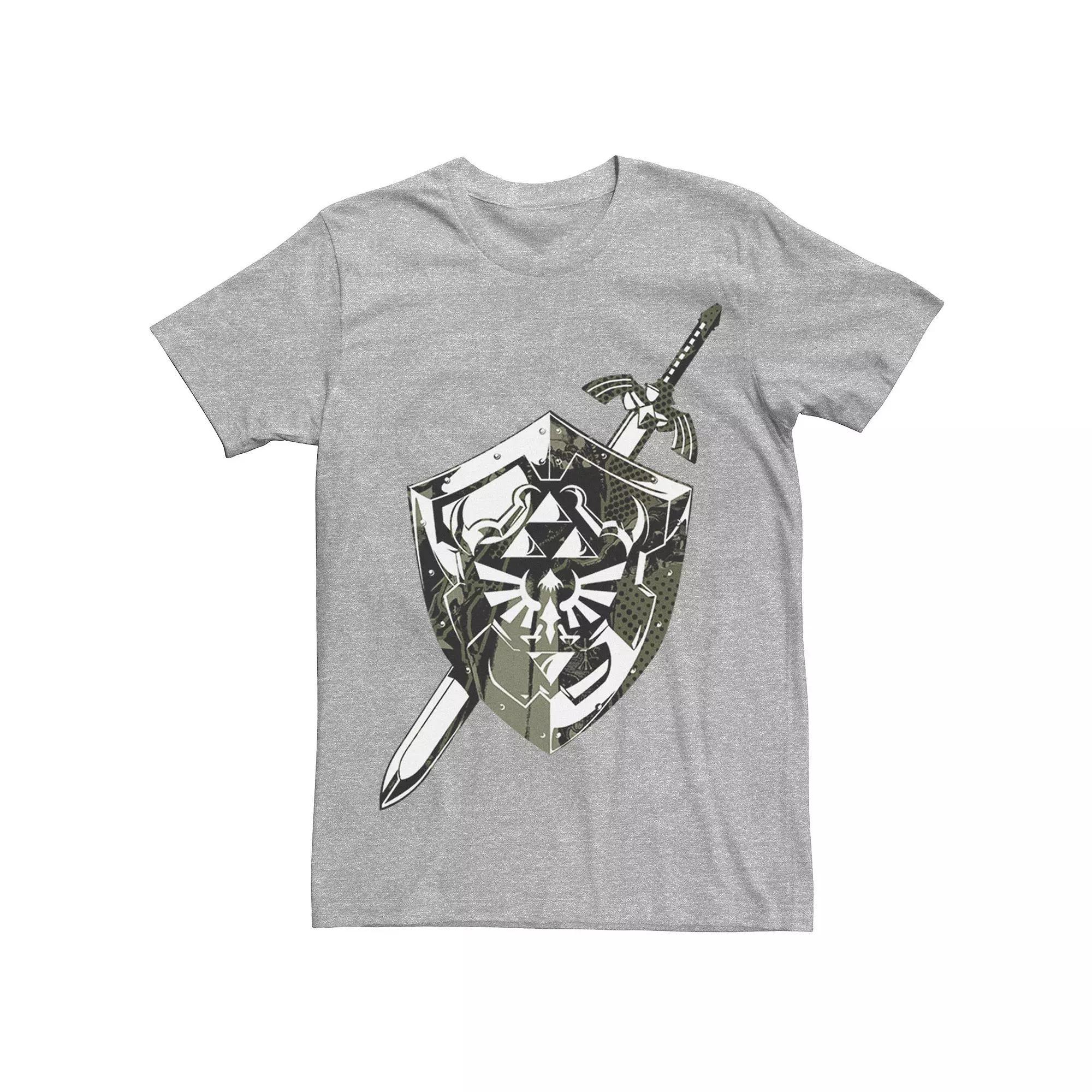 Men's Nintendo Legend of Zelda Hylian Shield & Sword Collage Tee, Size: Large, Athletic Grey Product Image